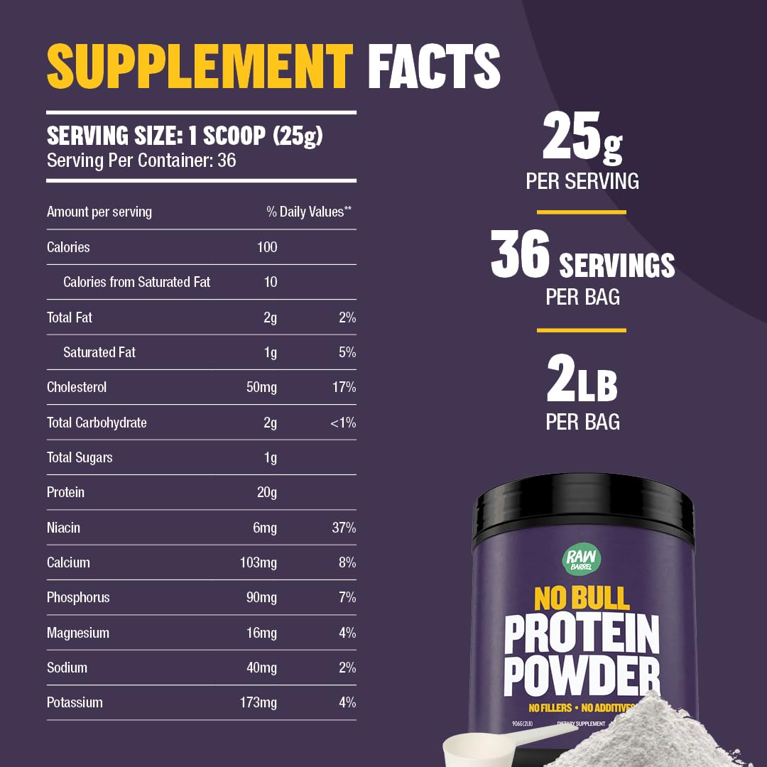 2lb Unflavored Whey Protein Powder - Pure & Instantized Whey Supplement | High Protein, Low Carb, No Fillers, No Additives | Perfect for Post-Workout Recovery & Muscle Building