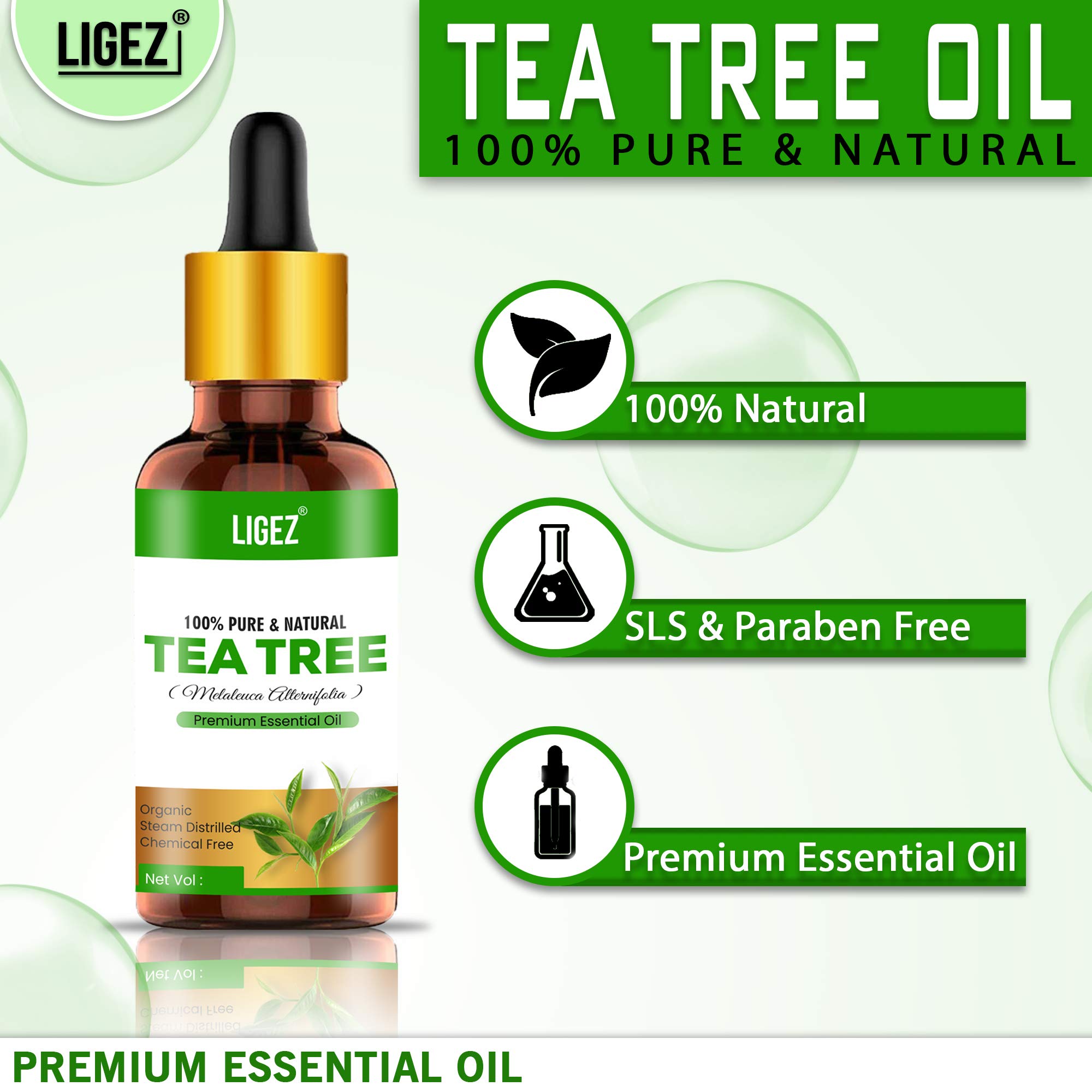 Pure Natural Undiluted Tea Tree Essential Oil for Skin, Hair & Acne Care - 100% Therapeutic Grade (15ml) - Perfect for Aromatherapy, DIY Beauty & Home Remedies