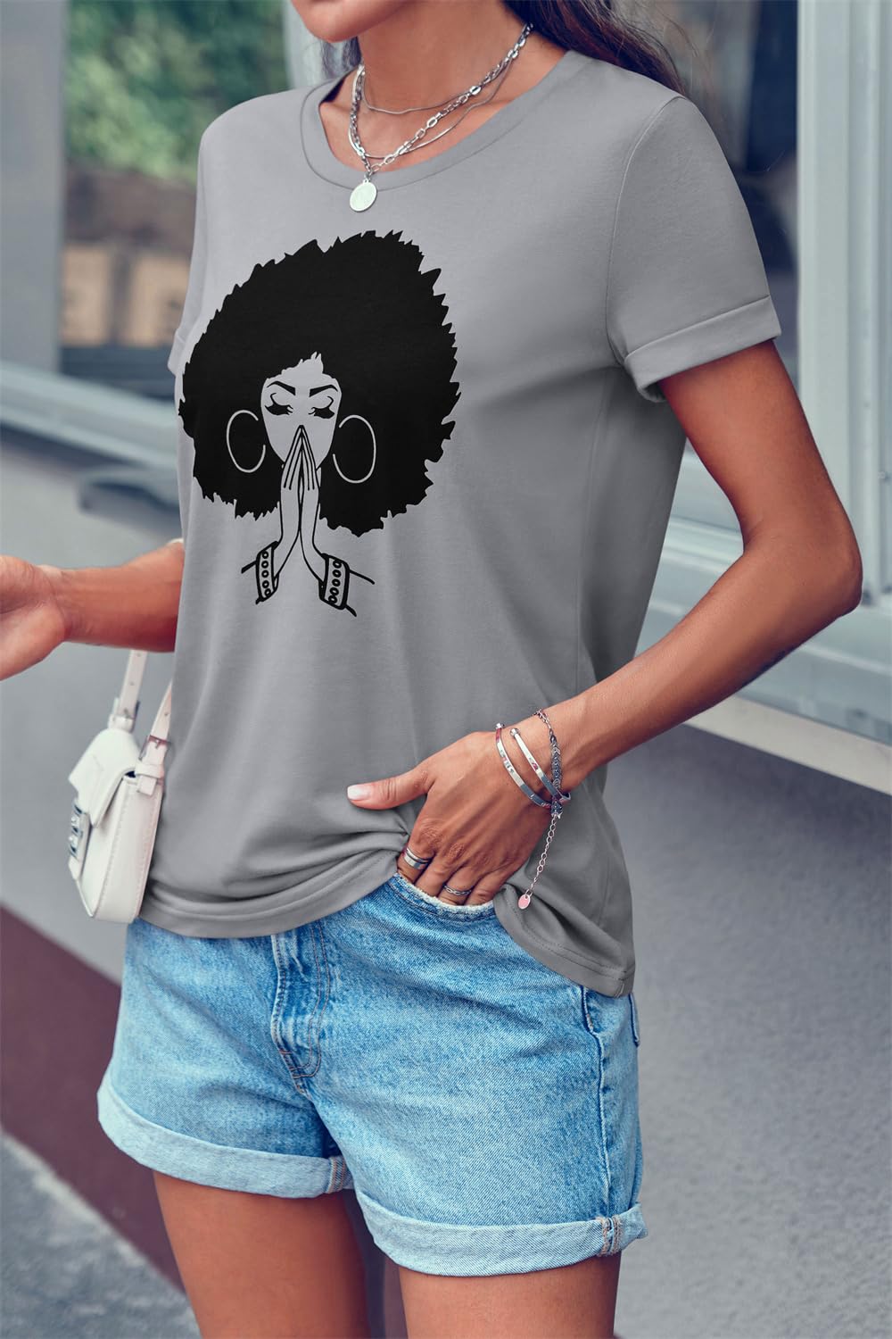 Qianxitang Women's Cute Graphic Print Cotton T-Shirt - Summer Casual Short Sleeve Round Neck Blouse for Everyday Wear, Outing & Vacation
