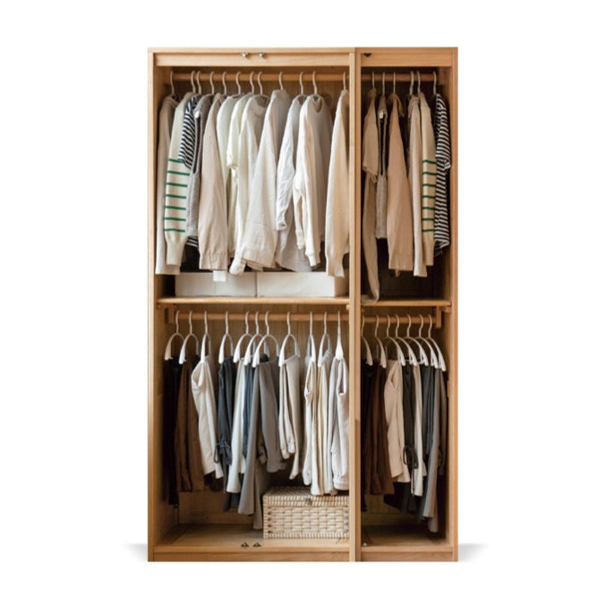 Solid Oak Wood Modern Wardrobe - Customizable Closet Organizer for Bedroom, Walk-in Closet & Home Storage