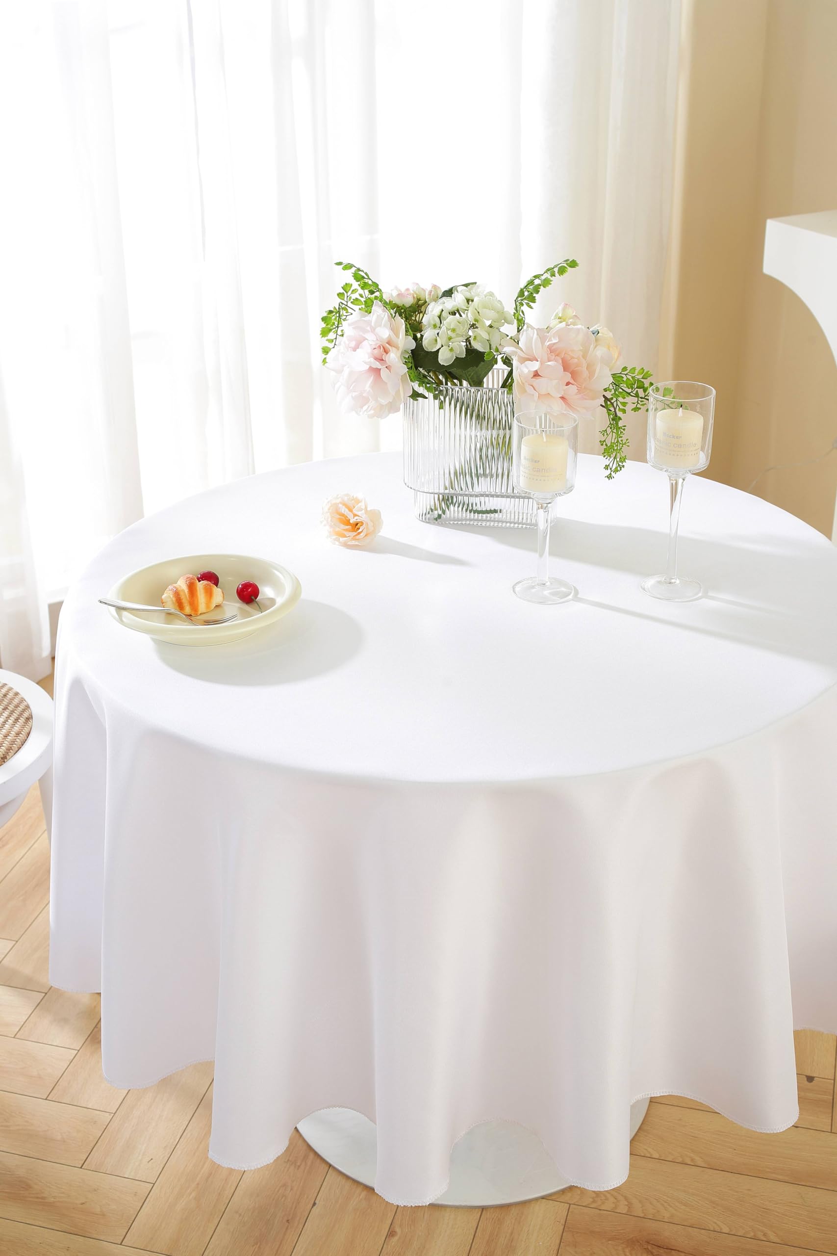 10 Pack 90 Inch Round White Tablecloth - Premium Polyester Washable Table Cover for Home, Party, Wedding & Restaurant Use - Perfect for Banquets, Catering Events and Holiday Decorations