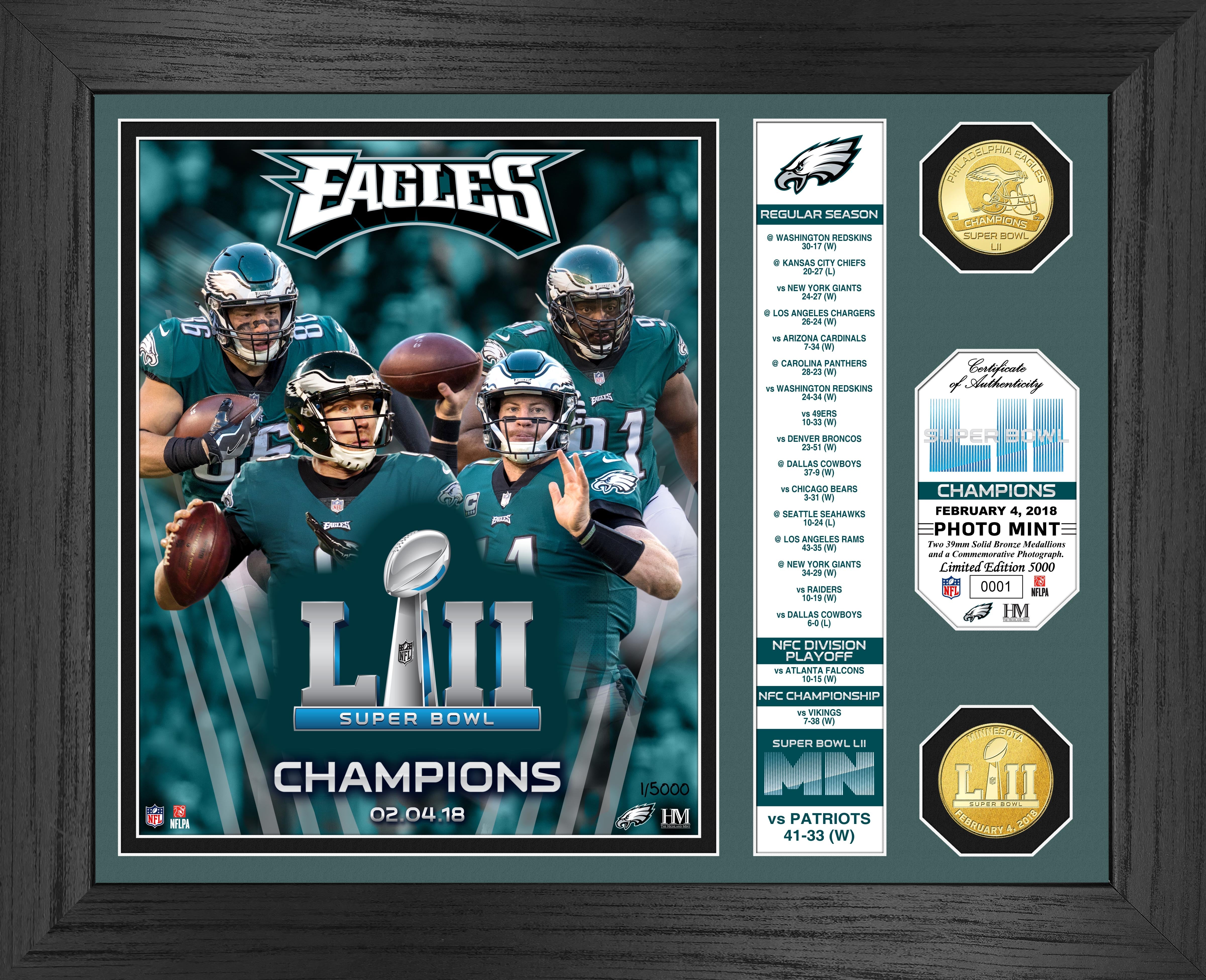 Philadelphia Eagles Super Bowl 52 Champions Commemorative Bronze Coin & Photo Mint Set - Perfect for Eagles Fans, Collectors, and Sports Memorabilia Displays