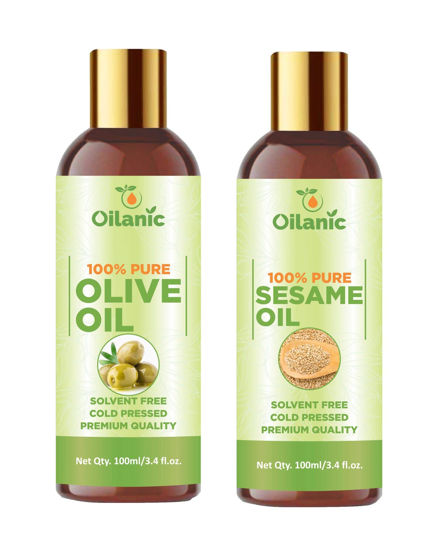 Oilanic 100% Pure & Natural Olive Oil & Sesame Oil Combo Pack - 2 Bottles (100ml Each, Total 200ml) for Cooking, Salad Dressing & Skin Care