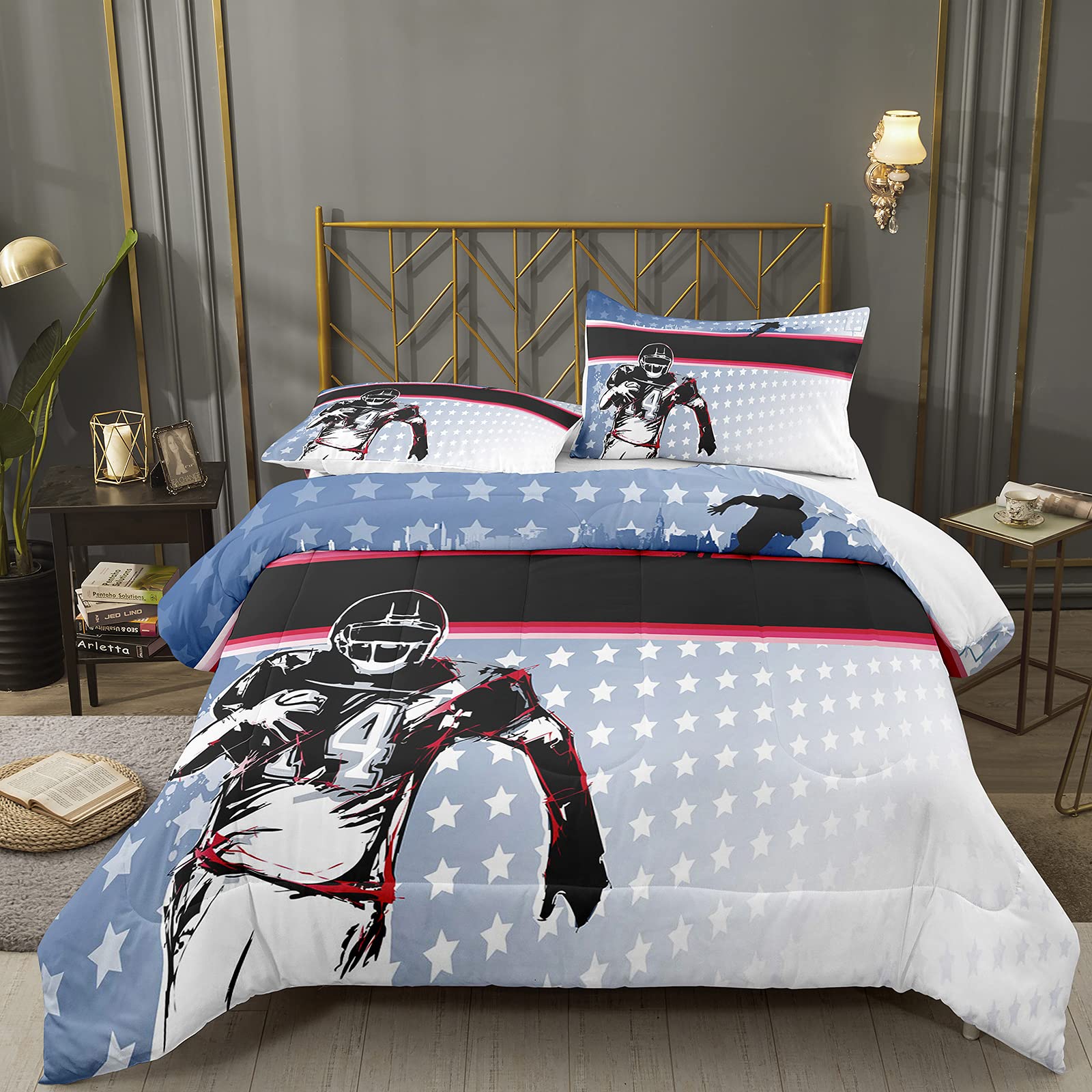 Bodhi Football Comforter Set Full Size - American Football Bedding with Stars Design for Boys & Kids | Sports Themed Quilt with Matching Pillowcase #4008 | Perfect for Bedrooms, Dorm Rooms & Game Day Decor
