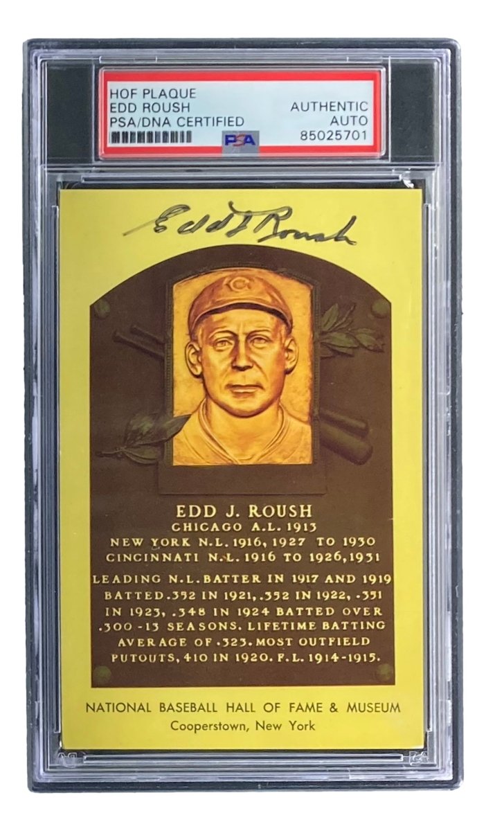 Edd Roush Signed 4x6 Chicago White Sox HOF Plaque Card PSA/DNA Certified 85025701 - Authentic Baseball Memorabilia for Collectors & Sports Fans