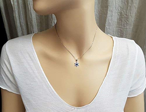 925 Sterling Silver Star of David Necklace - Small Magen David Pendant with Blue Cubic Zirconia CZ | Jewish Jewelry Gift for Women & Men | Perfect for Hanukkah, Bar Mitzvah & Everyday Wear