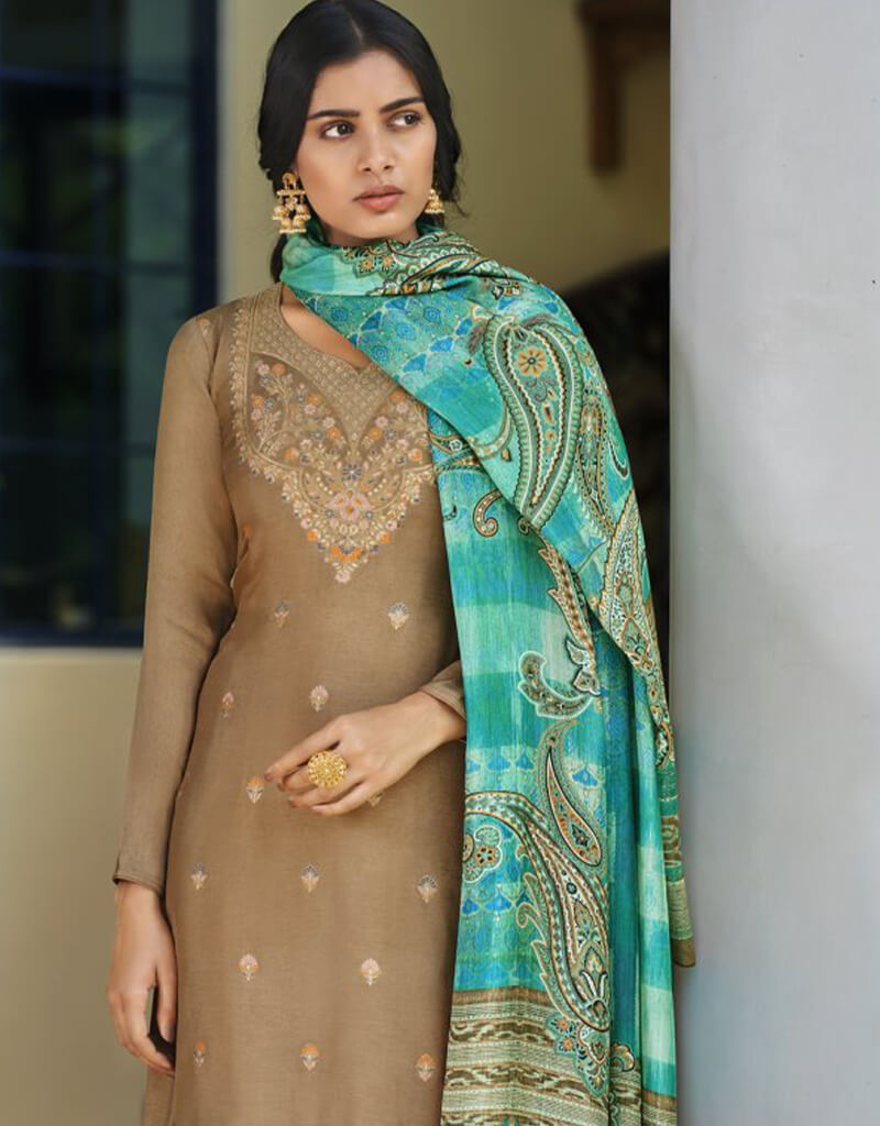 Brown Palazzo Style Suit - Pure Viscose Russian Silk Jacquard Women's Pantsuit - Perfect for Office Wear, Business Meetings & Formal Events