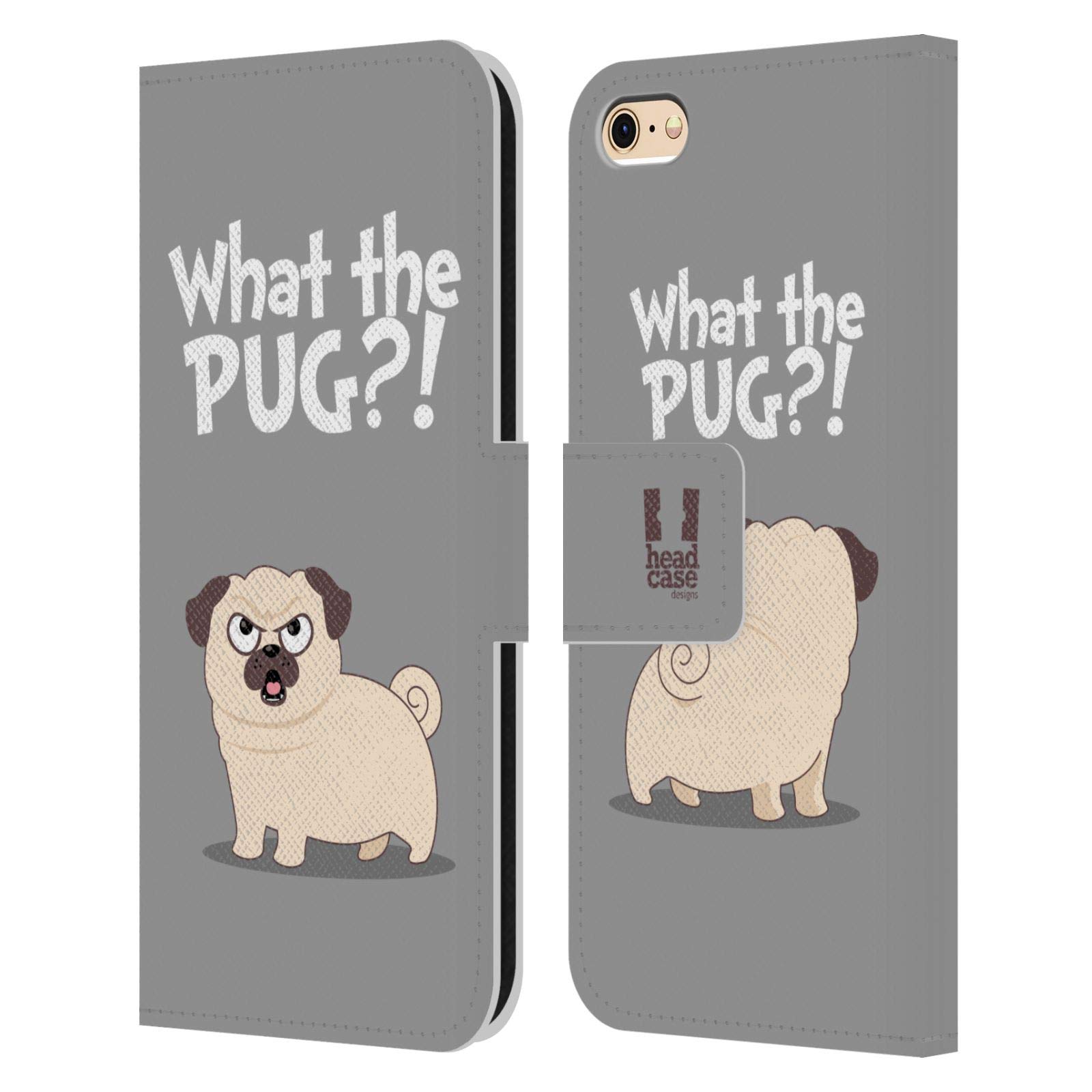 Head Case Designs Grey Piper The Pug Leather Book Wallet Case Cover for Apple iPhone 6/6s - Stylish Protective Phone Cover for Everyday Use & Travel