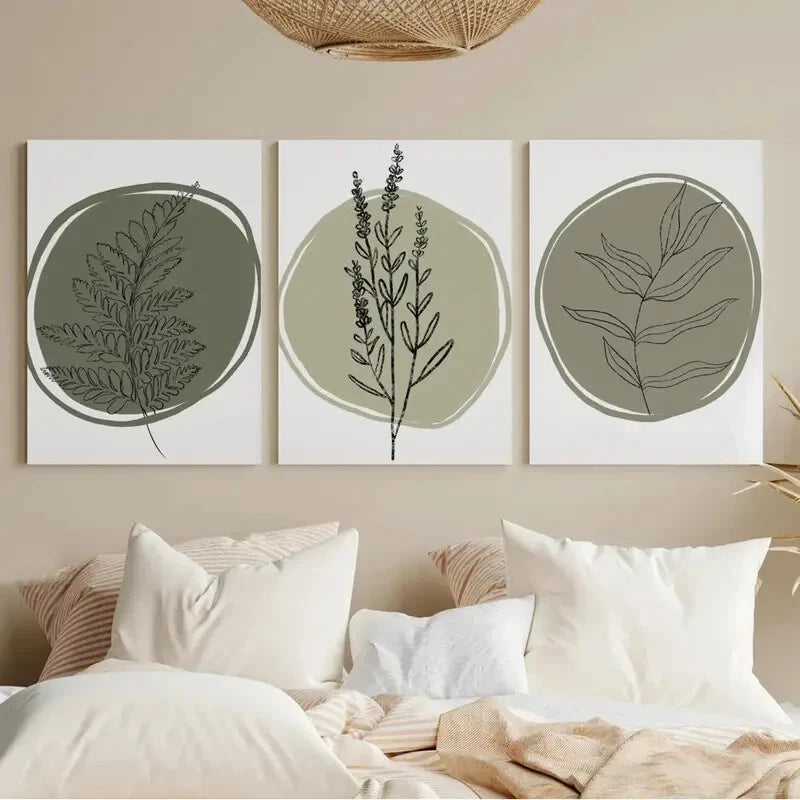 3-Piece Abstract Botanical Green Metal Wall Art Prints - Ready to Hang Home Decor for Living Room, Bedroom & Office | Nature-Inspired Modern Artwork