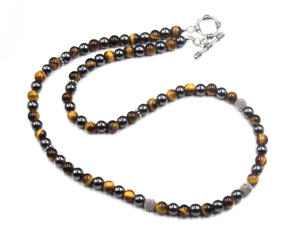 Tiger's Eye and Hematite Beaded Necklace for Men - Premium Healing Stone Jewelry with Natural Gemstones - Perfect for Meditation, Energy Balancing & Spiritual Protection