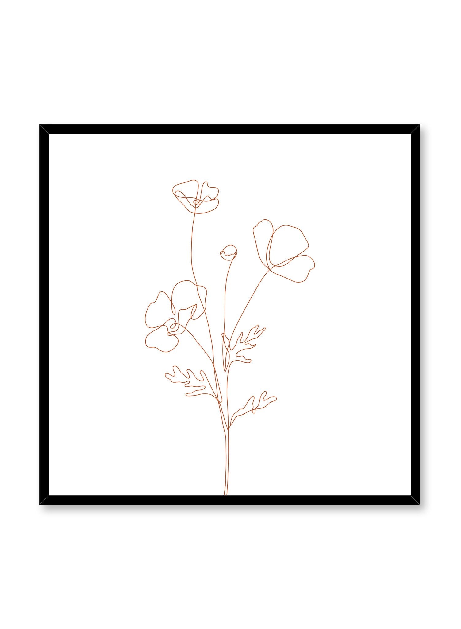 Poppy Sketch with Orange Lines Art Print Poster - Floral Wall Decor for Living Room, Bedroom & Office