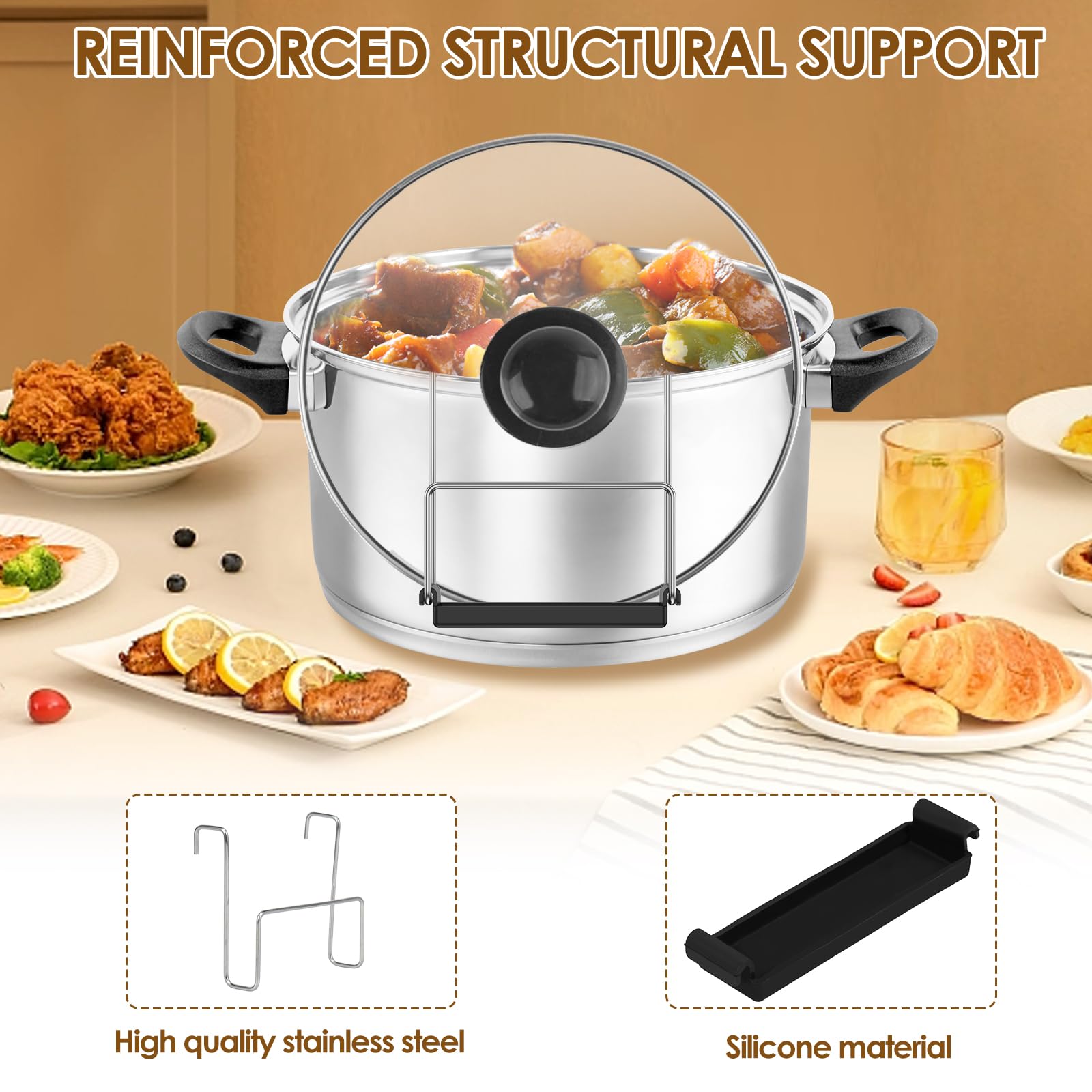 2 Pack Stainless Steel Slow Cooker Lid Holder - Hands-Free Crock Pot Lid Organizer with Silicone for Most Slow Cookers - Keeps Countertops Clean - Perfect for Kitchens, Cooking, and Meal Prep (Black)