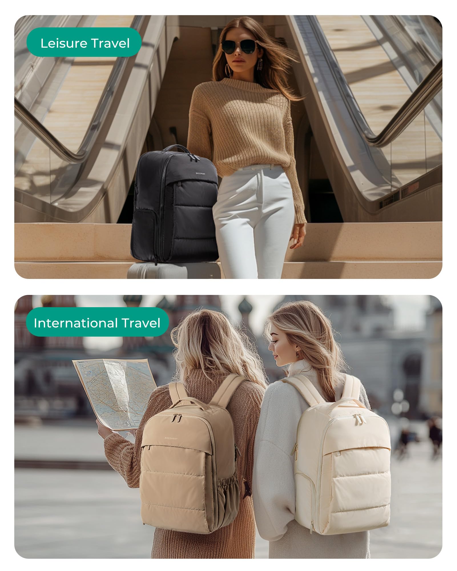 BAGSMART 30L Carry On Backpack with Shoe Compartment - Airline Approved Travel Backpack for Men & Women, Lightweight Water-Resistant Laptop Backpack Fits 15.6 Inch Notebook - Perfect for Business Travel, Gym, Hiking & Daily Commute (Camel)