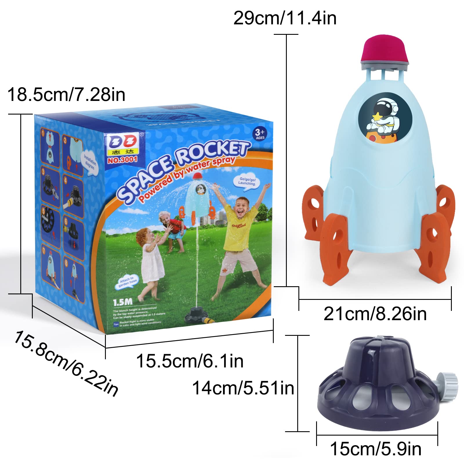 Rocket Design Water Powered Sprinkler for Kids - Outdoor Summer Water Toy with 9-16ft Spray & Spin Function - Perfect for Backyard, Garden, Pool Parties and Birthday Gifts