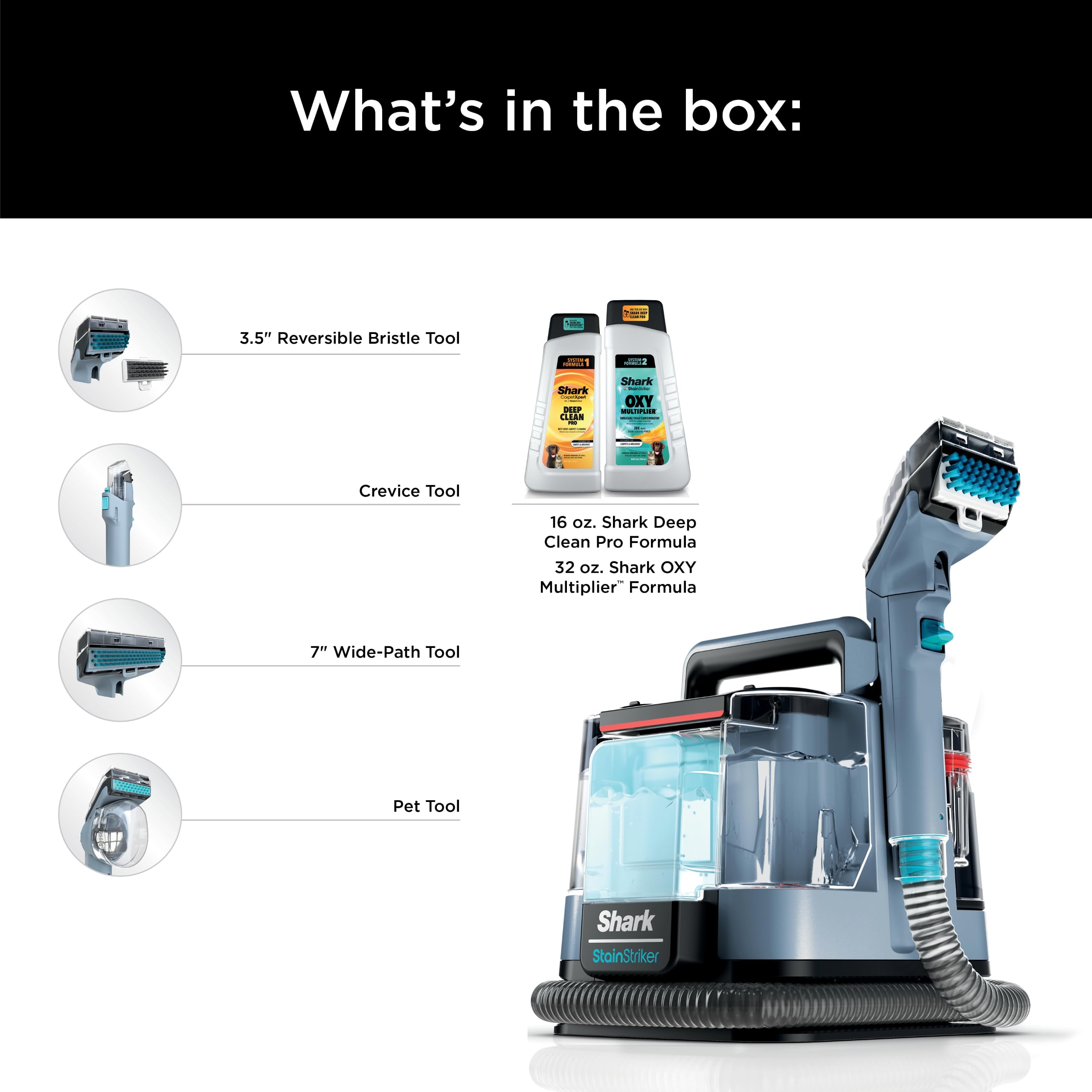 Shark Portable Carpet Cleaner Machine | Upholstery & Stain Remover for Pet Hair, Spots & Odors | Includes 2 Cleaning Solutions & 4 Tools | Ideal for Couches, Area Rugs & Home Cleaning | Nordic Blue (PX202BRN)