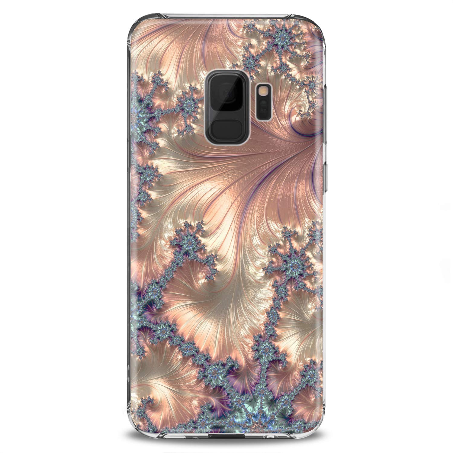 Samsung Phone Case Compatible with S24/S23 FE/S22 Plus/S21 Ultra/S20+/S10/Note 20/S10e/S9 - Cute Golden Fractal Art Design, Slim Fit Clear Flexible Silicone Cover with Pearl Print - Perfect for Daily Use, Work & Travel Protection
