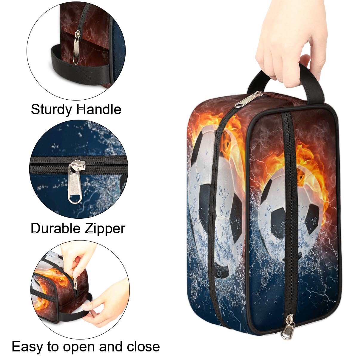 TropicalLife Waterproof Soccer Toiletry Bag for Men & Boys - Travel Shaving Dopp Kit, Cosmetic Pouch, Bath & Makeup Organizer - Perfect for Gym, Camping & Vacation Trips