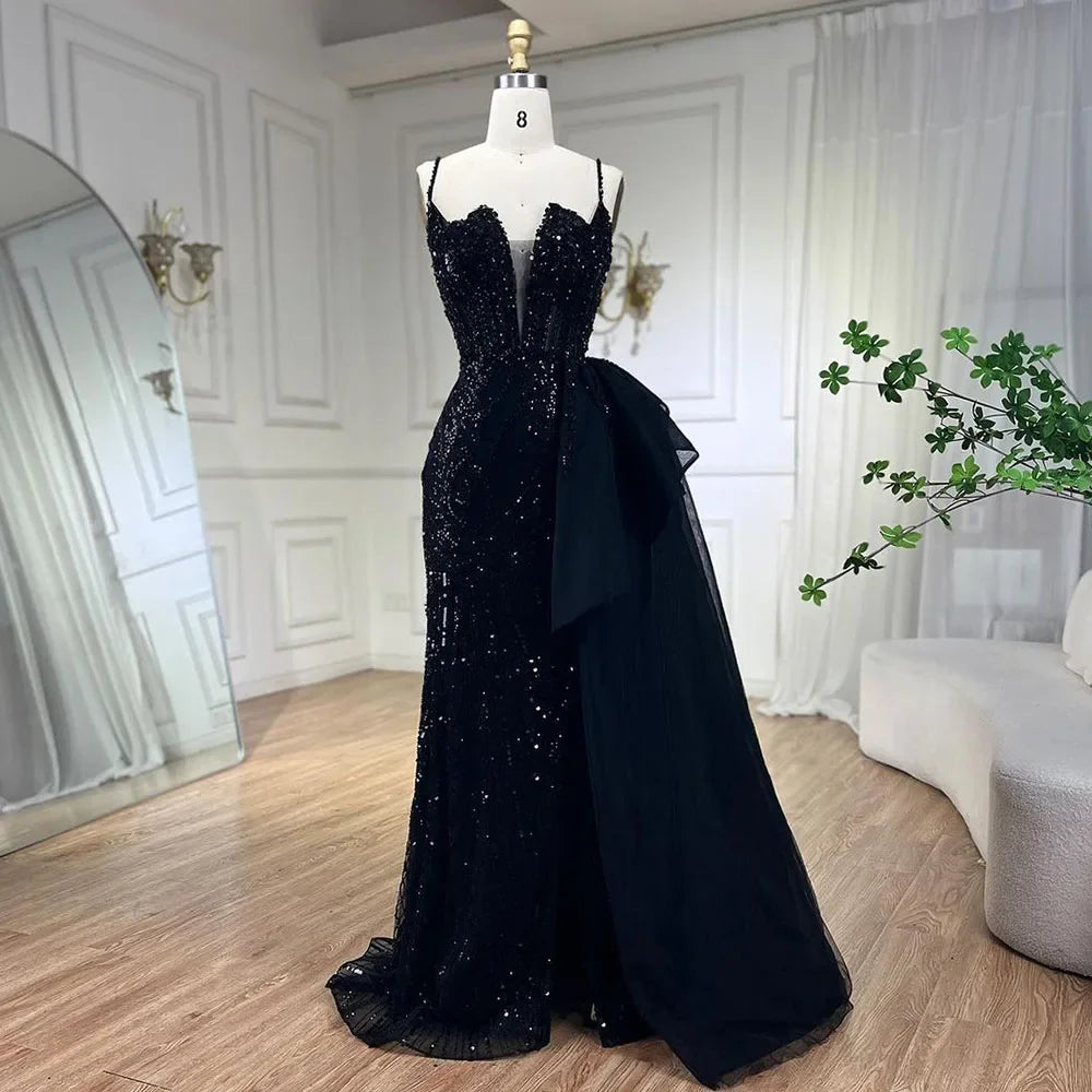 Elegant Sage Green Spaghetti Strap Mermaid Evening Dress with Detachable Overskirt LA72378 - Perfect for Prom, Wedding Guest & Formal Events