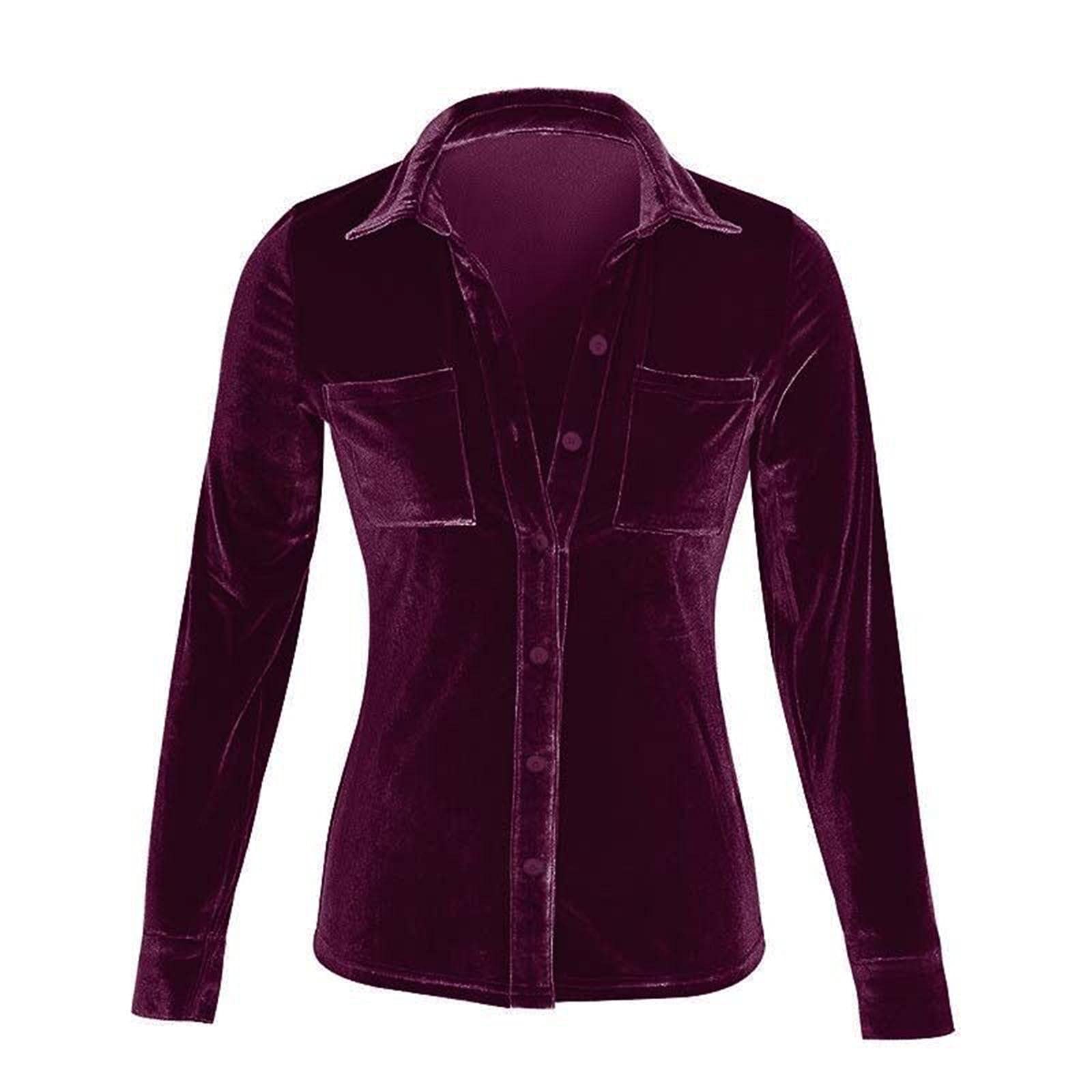 Women's Winter Velvet V-Neck Button Long Sleeve Tunic Blouse with Pocket - Casual Fashion Tops for Work, Dating & Holiday Outfits