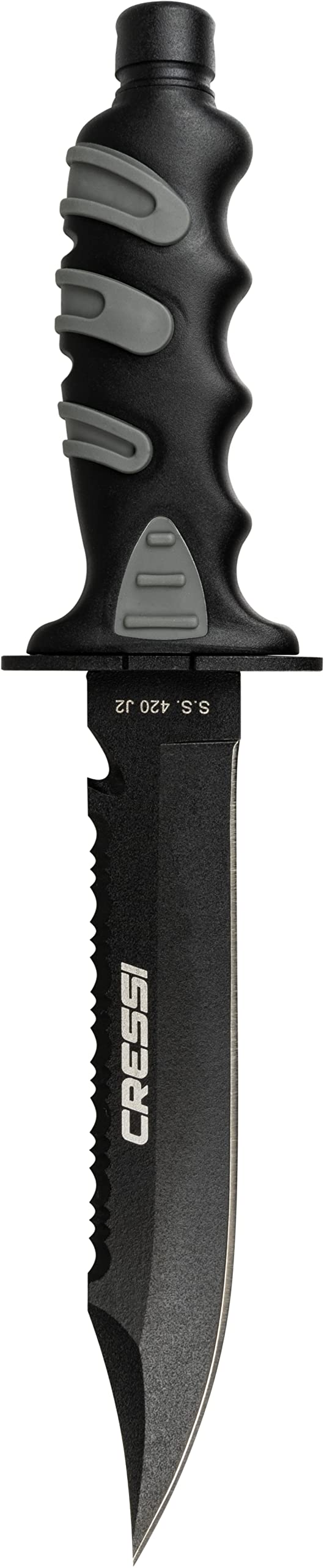 Cressi Giant Diving Knife - Black & Silver Stainless Steel Blade for Scuba Diving, Snorkeling & Water Sports | Professional Dive Tool for Safety & Cutting