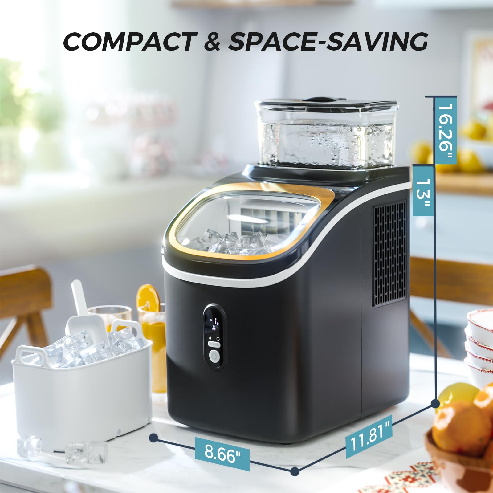 Kismile Countertop Ice Maker Machine - 33Lbs/Day, 16 Ice Cubes in 5-18 Mins, 1.5L Detachable Water Tank, 24H Timer & Self-Cleaning Function | Portable Ice Cube Maker for Home, Office, Party, RV, Camping & Outdoor Activities