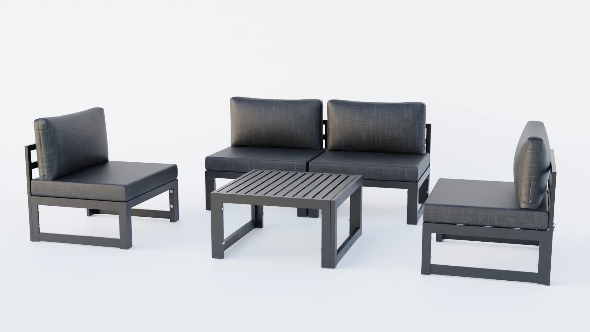LeisureMod Chelsea 5-Piece Outdoor Patio Furniture Set - Black Aluminum Chairs & Coffee Table for Garden, Poolside, Backyard & Deck Relaxation