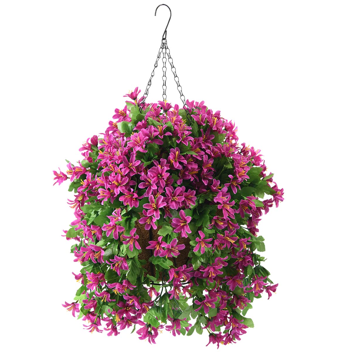 UV Resistant Artificial Hanging Flowers in Basket - Realistic Silk Violet Fake Plants for Outdoor Porch, Patio, Balcony, Garden & Yard Decor - Perfect for Summer Home Decoration & Wedding Party Backdrop