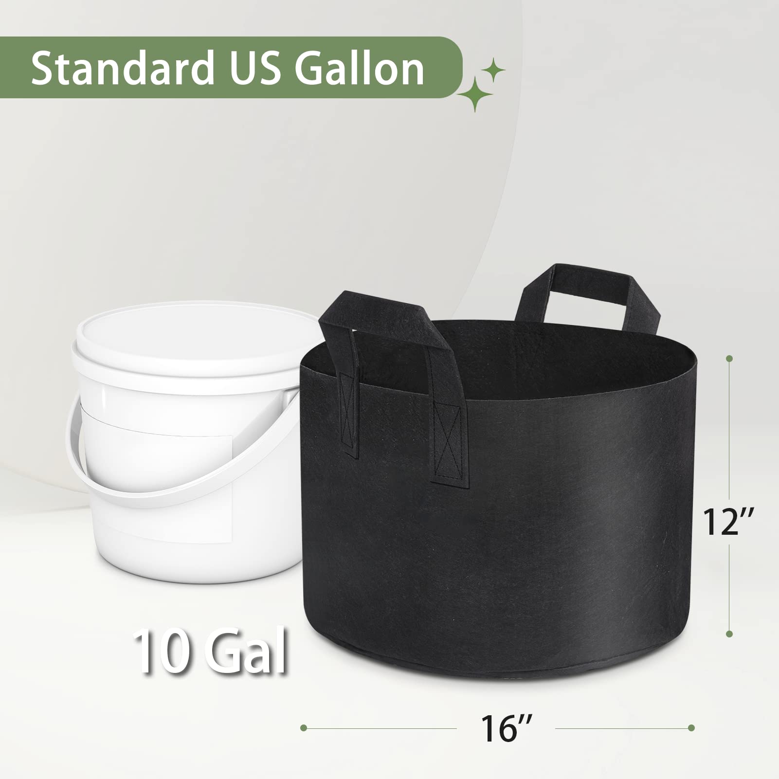 GreatBuddy 10 Gallon Grow Bags 12-Pack - Heavy Duty Fabric Plant Pots with Sturdy Handles & Reinforced Stitching - Includes Free Plant Labels - Ideal for Indoor/Outdoor Gardening, Vegetables, Flowers & Herbs