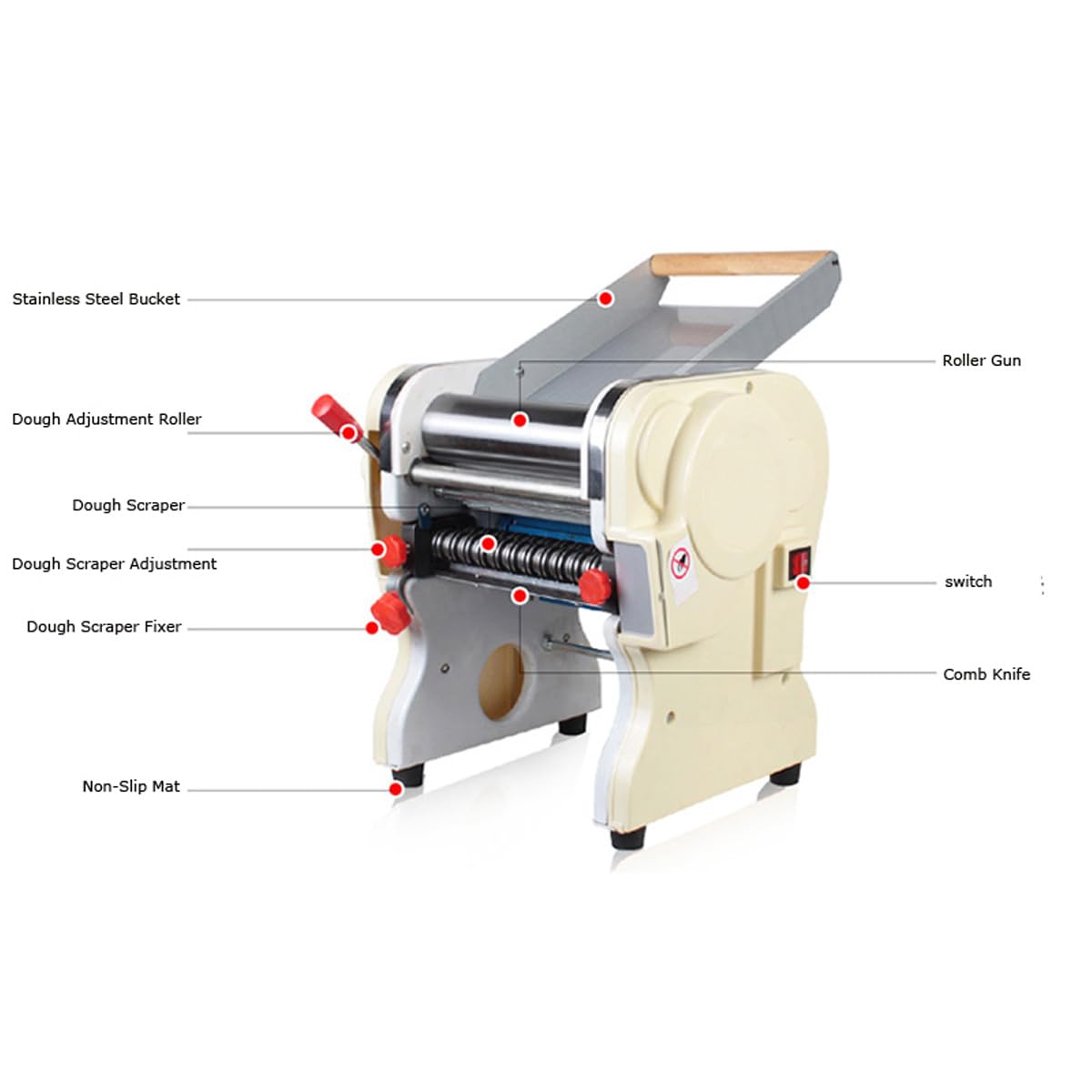550W Electric Stainless Steel Pasta Maker Machine - Adjustable Thickness Noodle Maker with Dual-Purpose Knife for Home & Commercial Use | Perfect for Italian Restaurants, Home Chefs & Pasta Businesses (110V)