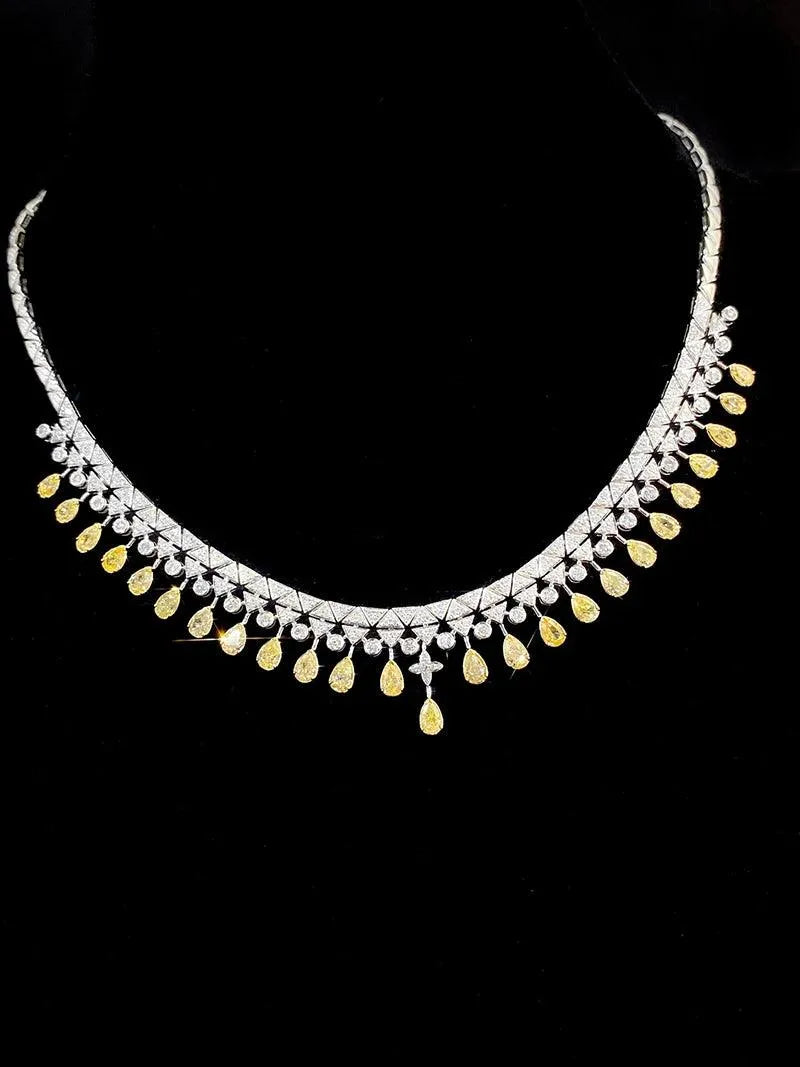 18K White Gold Luxury Diamond Necklace for Women - 31g Elegant Real Natural Yellow Diamond Pendant - Perfect for Senior Banquets, Weddings & Special Occasions