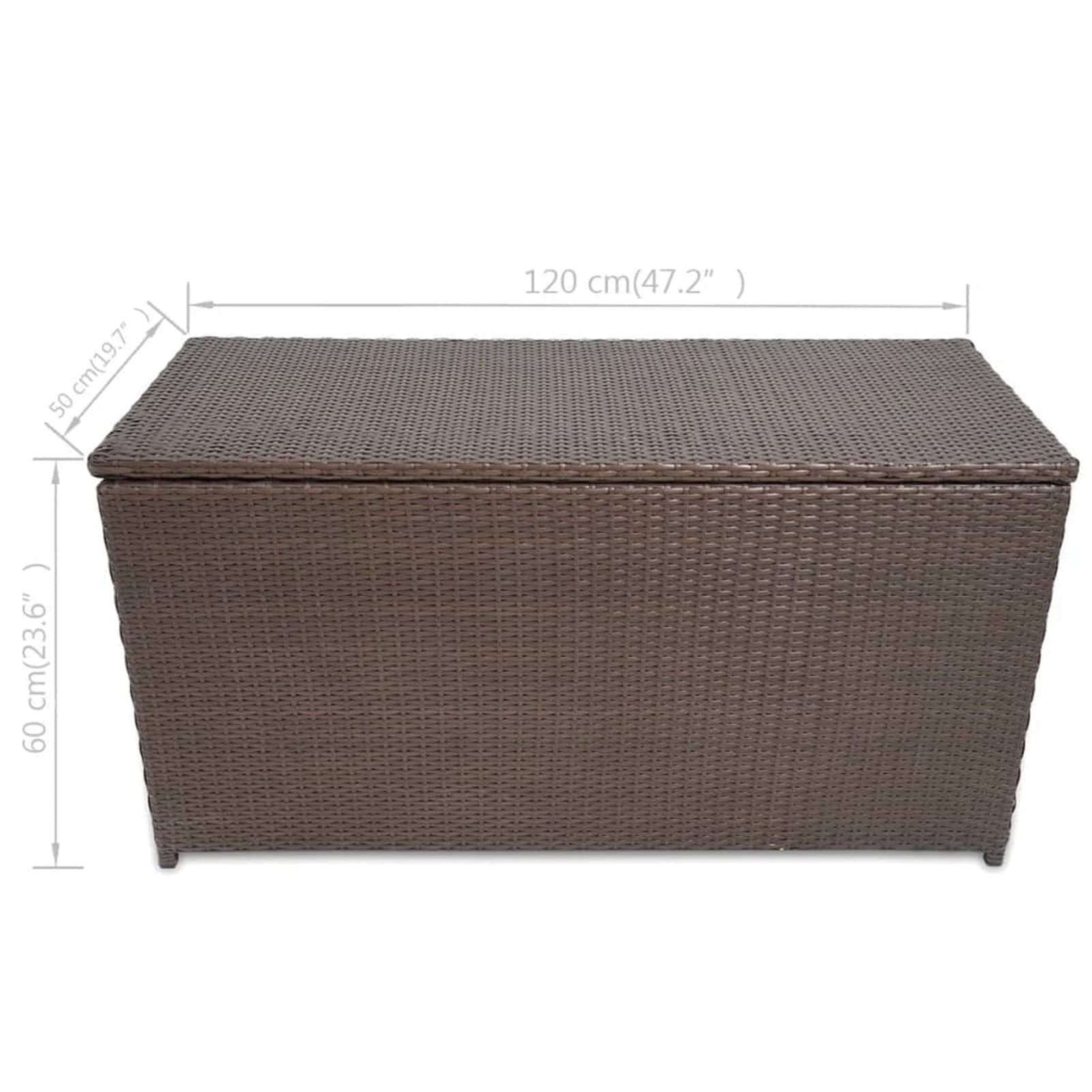 Waterproof Outdoor Deck Storage Box - 120x50x60cm Poly Rattan Garden Patio Furniture for Cushions, Toys & Pool Accessories | Weather-Resistant Brown Deck Box for Backyard, Balcony & Poolside Organization