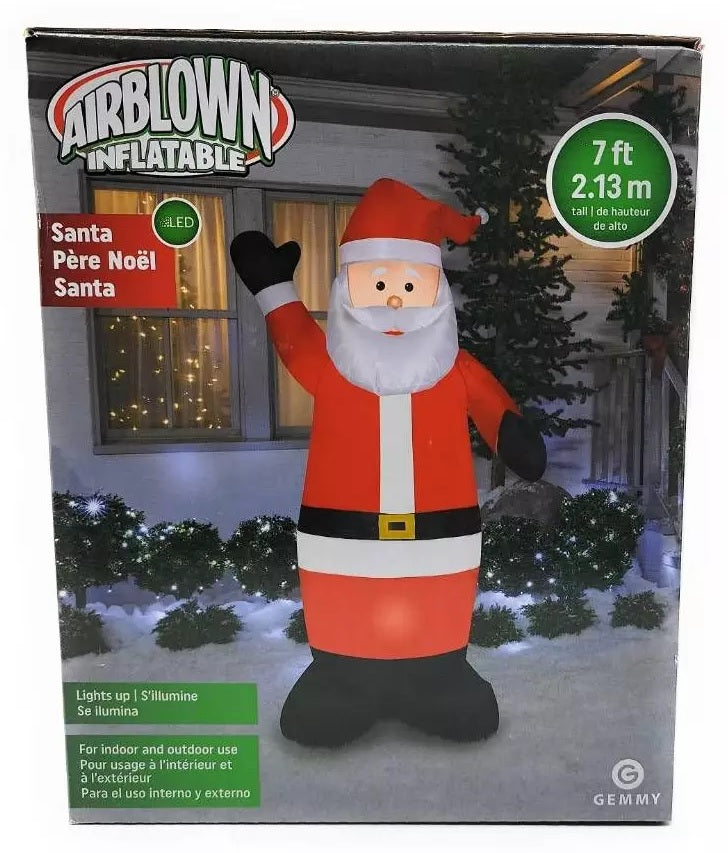 7' Airblown® Waving Santa Inflatable Christmas Decoration - Outdoor Holiday Yard Decor for Xmas Party, Home, and Garden