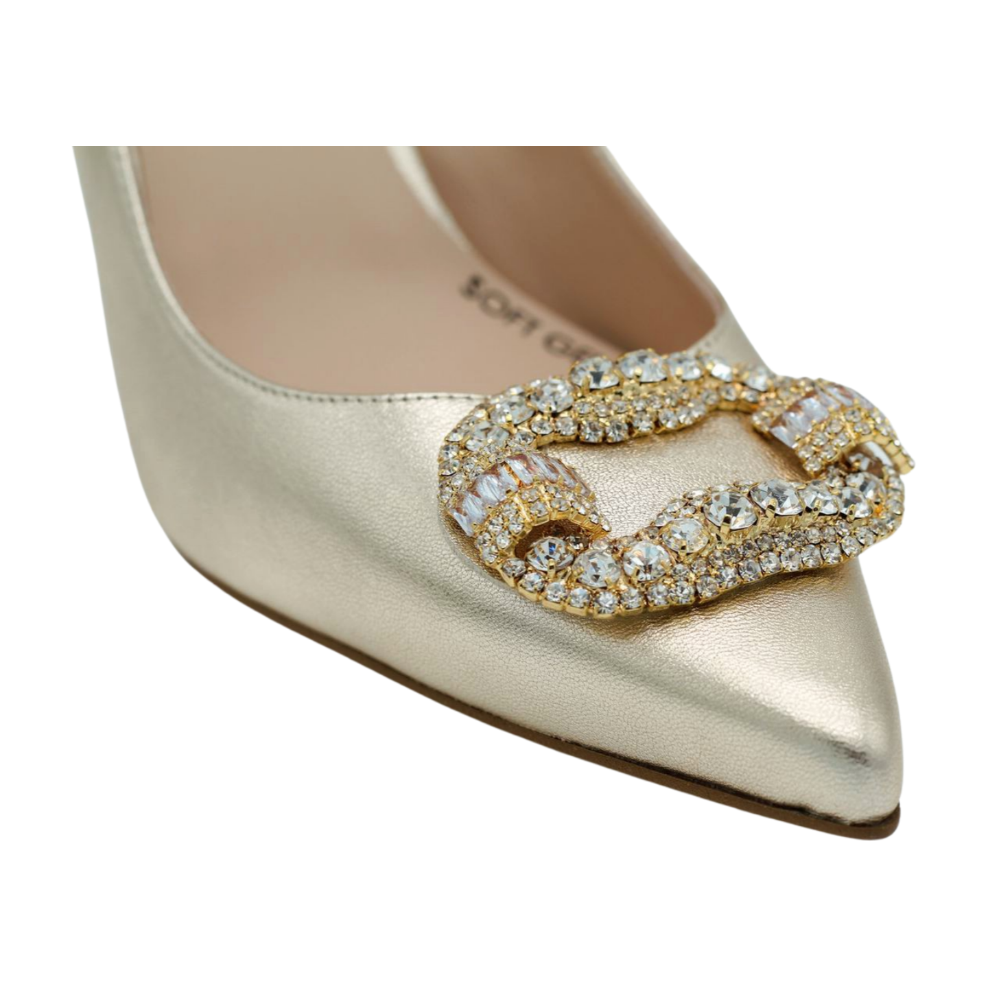 MARIAN Gold Leather Slingback Heels with Diamante Buckle - Elegant Women's Dress Shoes for Parties, Weddings & Special Occasions