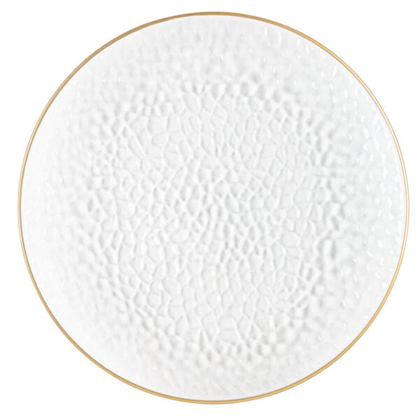 4 Pack Clear & Gold Rim Hammered 13-Inch Round Plastic Charger Plates - Elegant Dinnerware for Weddings, Parties & Formal Dining