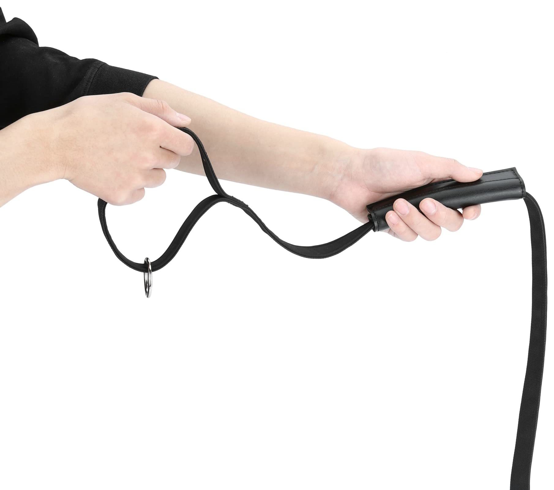 Dog Leash Grip Handle Sleeve - Leather & Neoprene Wrap for Comfortable Control, Black - Ideal for Walking, Training, and Outdoor Adventures