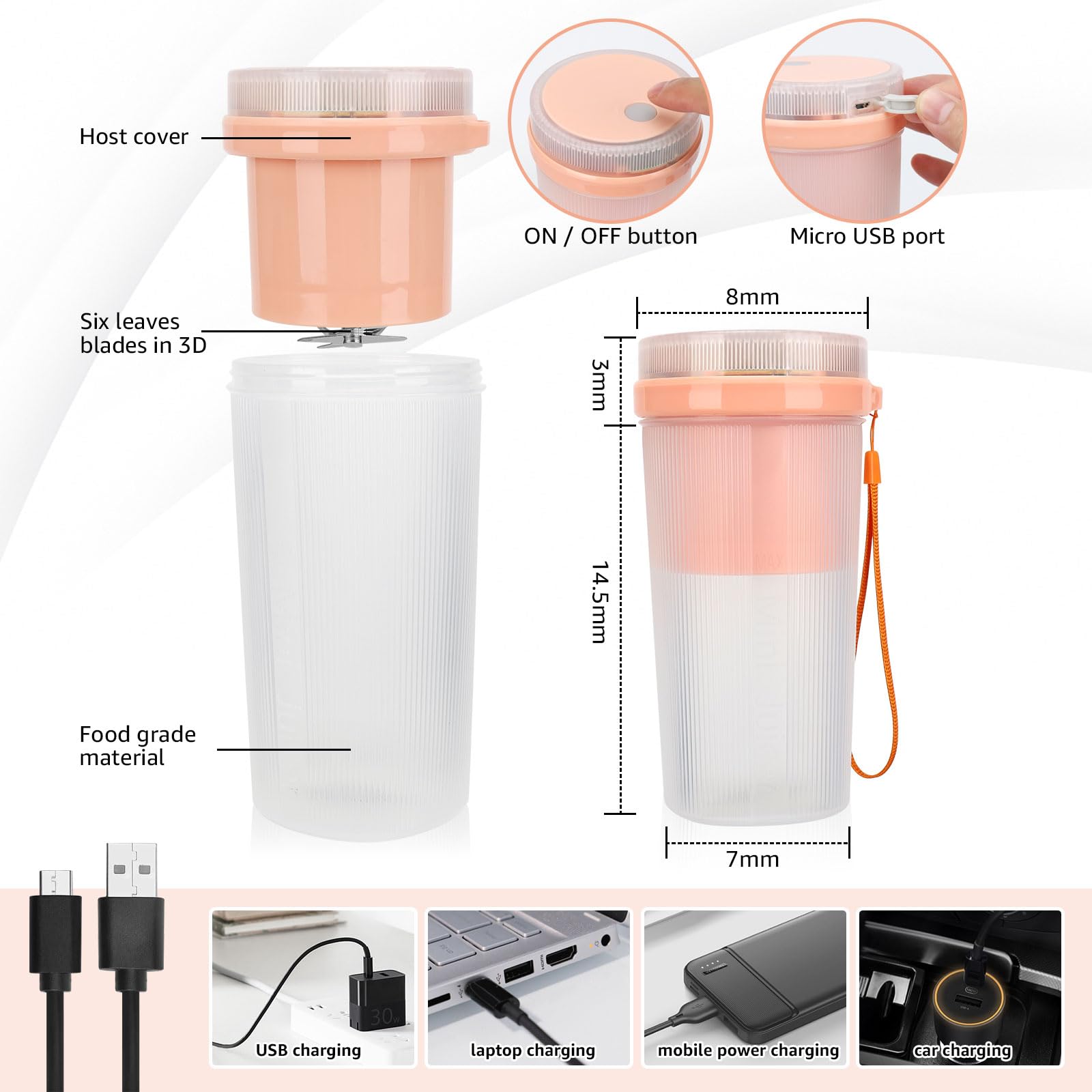 Portable Blender for Shakes & Smoothies - Mini Personal Blender with Travel Cup - Perfect for Kitchen, Gym, Office & On-The-Go Blending