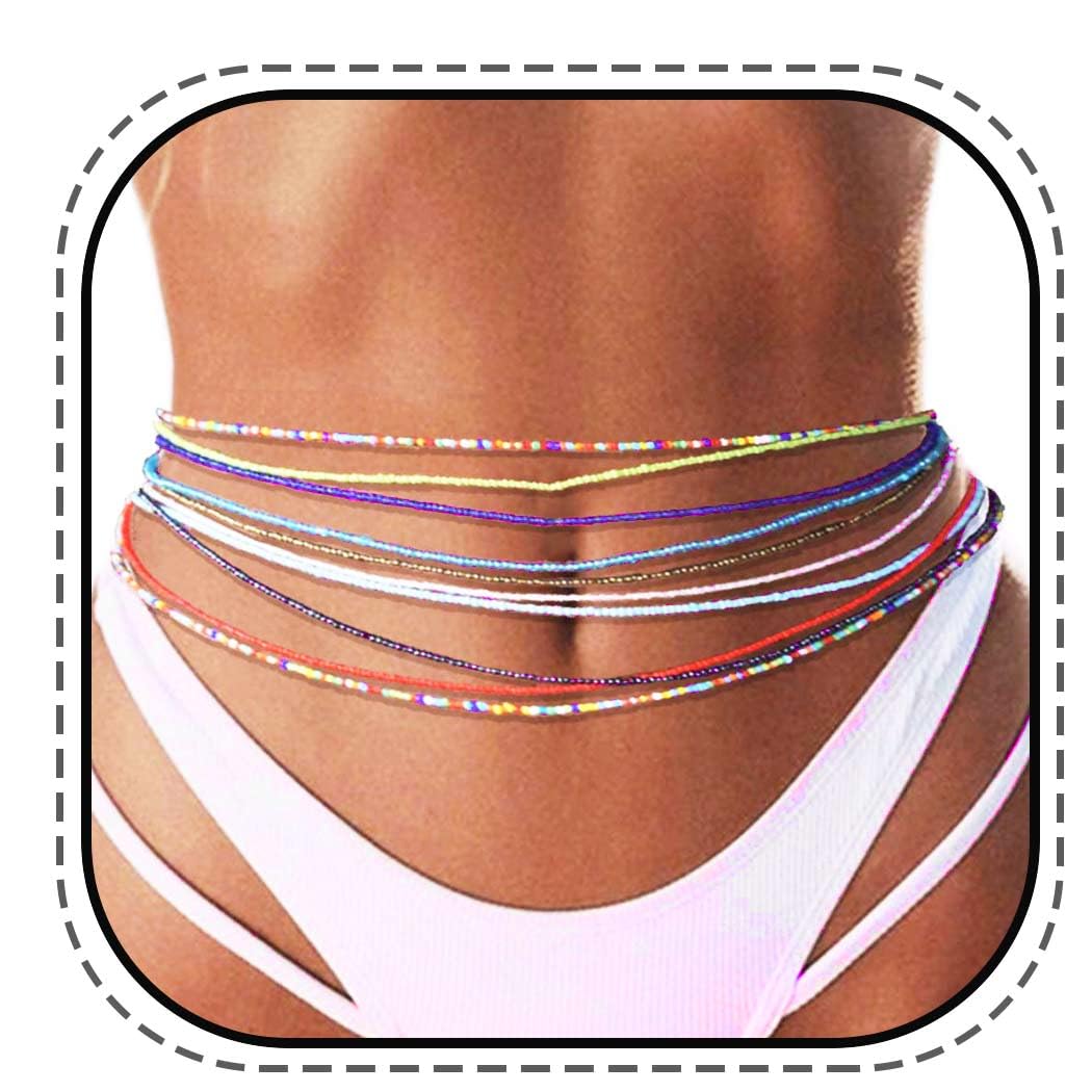 Twinklede Elastic Beaded Waist Chain - Colorful Body Jewelry Set for Women & Girls | Perfect for Summer Bikini, Beach Party, Festival & Rave Outfits
