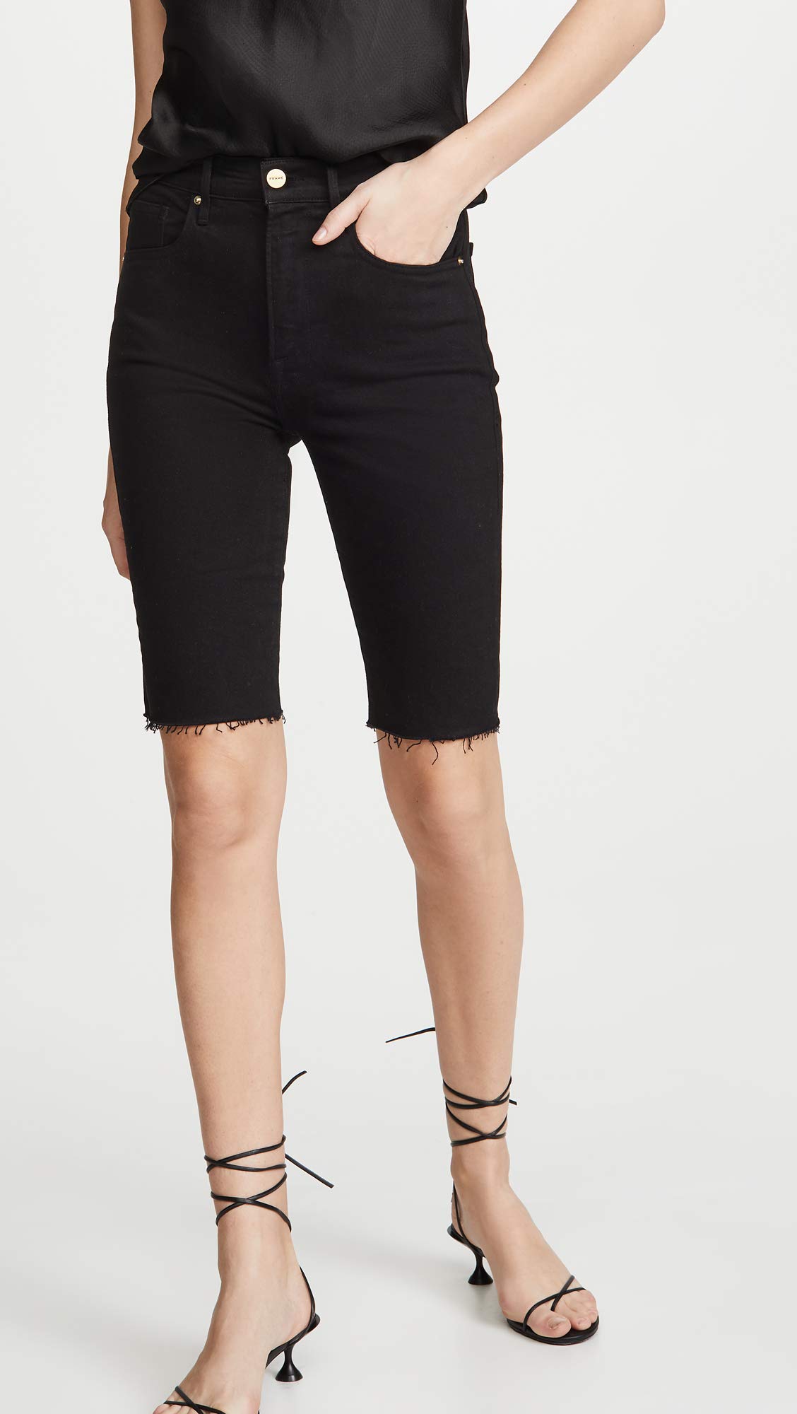 FRAME Women's Le Vintage Bermuda Raw Edge Denim Shorts - High Waisted Distressed Jeans for Casual Summer Outfits & Beach Vacations