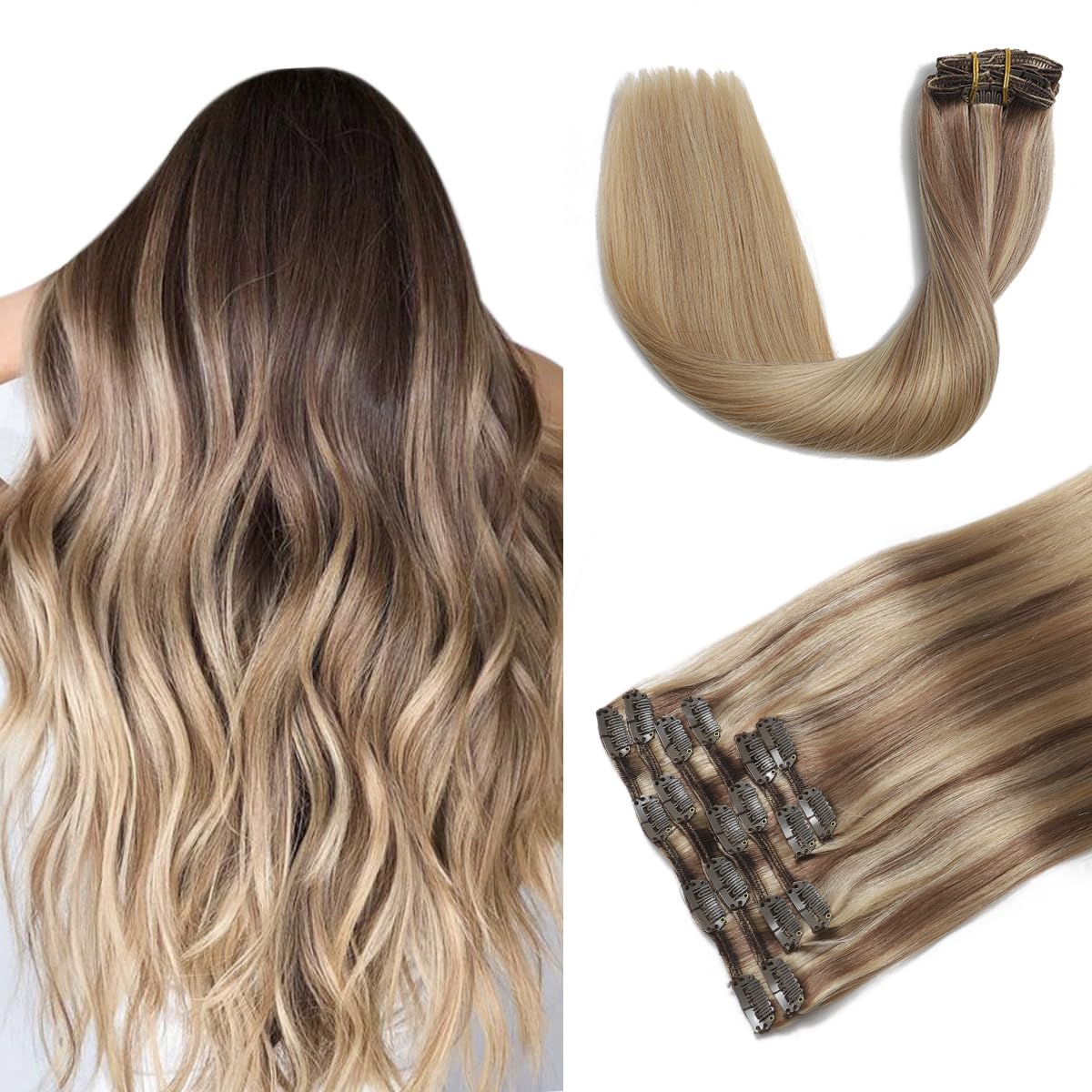 Silky Straight Clip-in Remy Human Hair Extensions for Women - 18 Inch Natural Black Hair Weft for Length & Volume - Perfect for Parties, Weddings & Daily Styling
