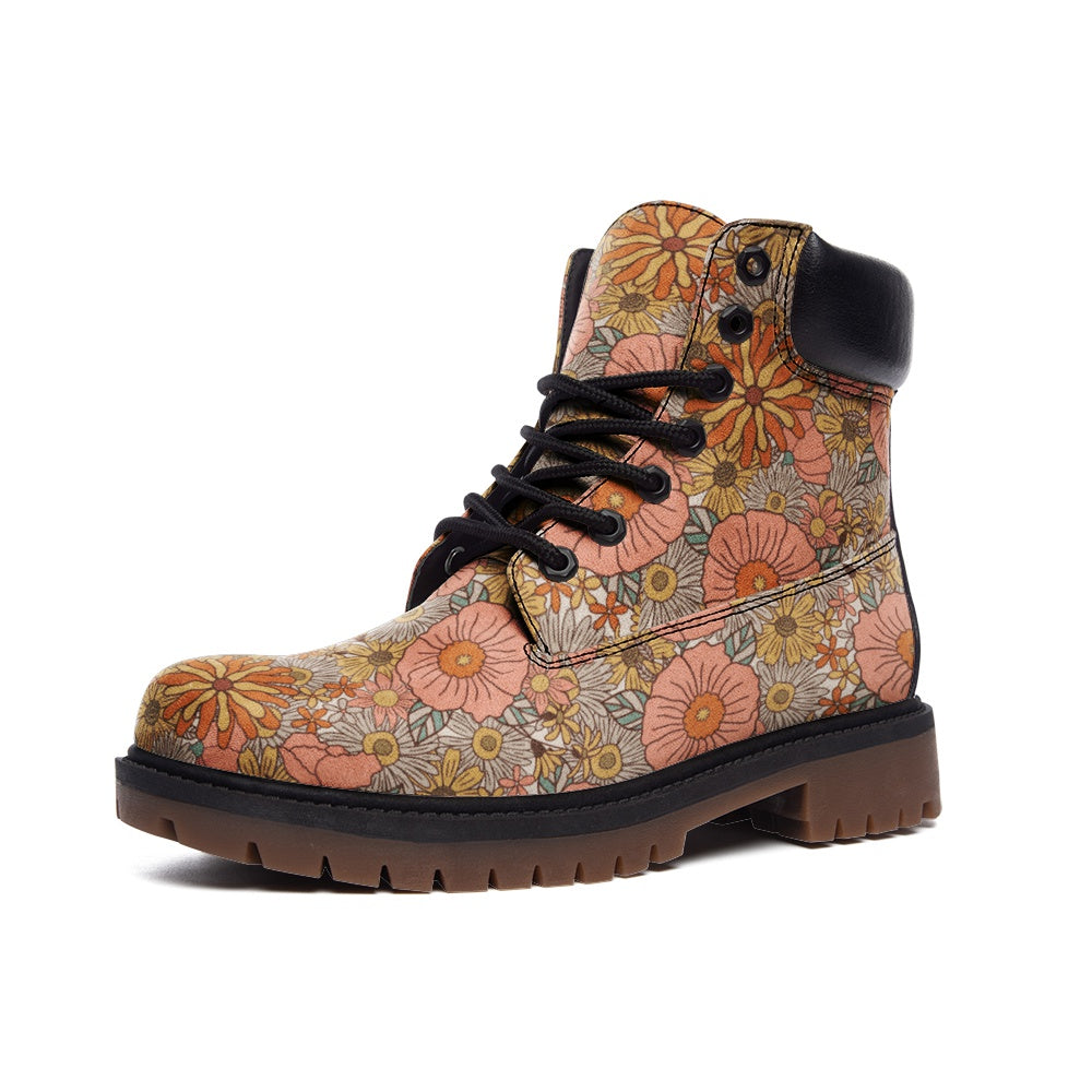 Stylish Pink Floral Combat Boots for Women & Men - Faux Leather Chunky Platform Ankle Boots with Cushioned Insole - Perfect for Streetwear, Concerts and Fall Fashion Outfits