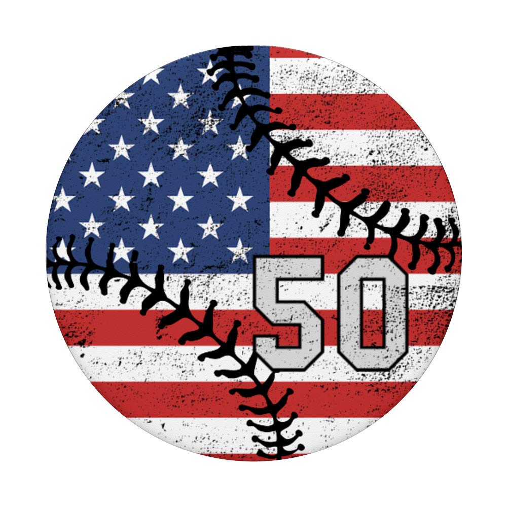 American USA Flag Baseball PopSockets PopGrip - Swappable Phone Grip with Gray & Black Design, Number 50 | Perfect for Baseball Fans, Patriotic Decor & Phone Protection