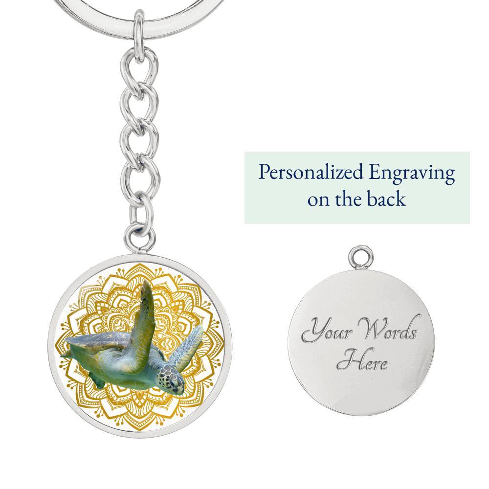 Golden Sea Turtle Mandala Keychain - Spiritual Beach Jewelry for Yoga, Meditation & Travel Accessories - Perfect for Surfers, Divers & Ocean Lovers