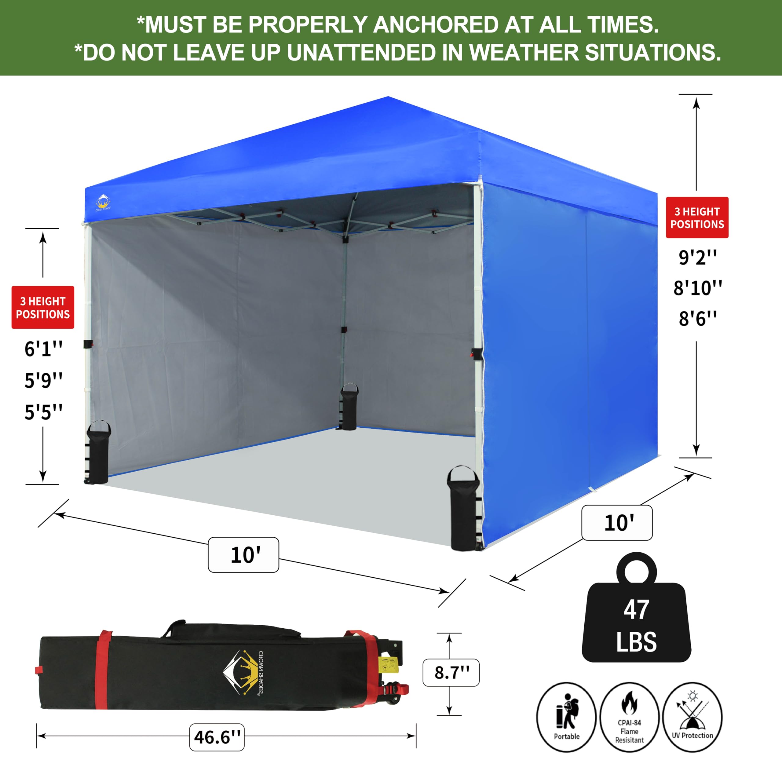 10x10 Pop Up Canopy Tent with Sidewalls - Blue for Outdoor Events & Markets