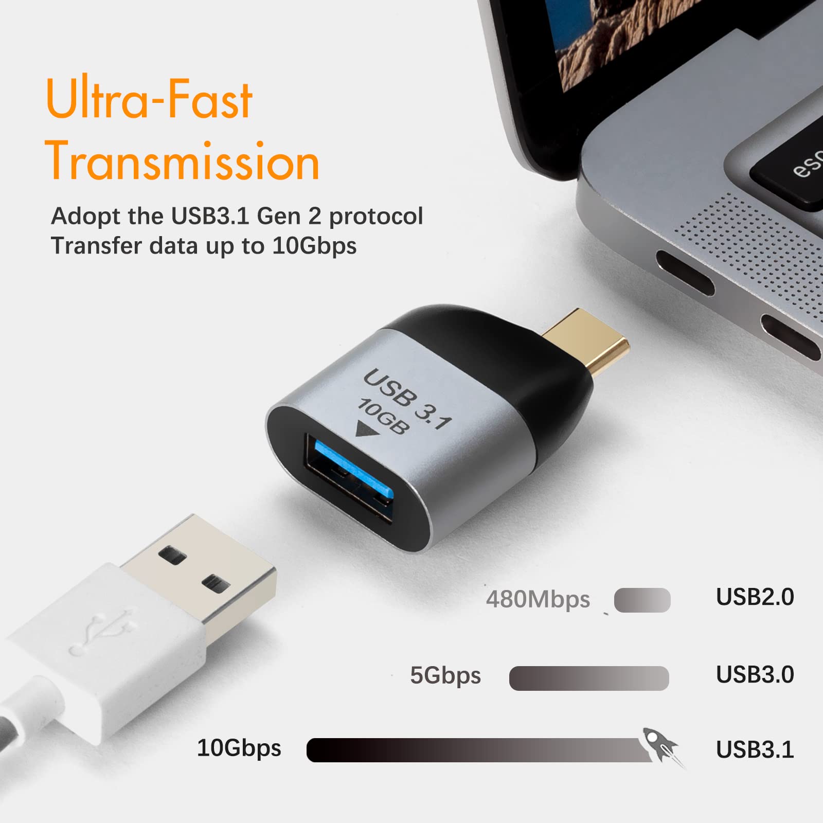 10Gbps USB C to USB 3.0 Adapter - USB C Male to USB Female Converter - Compatible with MacBook Pro 2021, iMac, iPad Mini 6/Pro, MacBook Air 2020, Thunderbolt 4/3 Devices - Space Gray - Perfect for Data Transfer & Charging