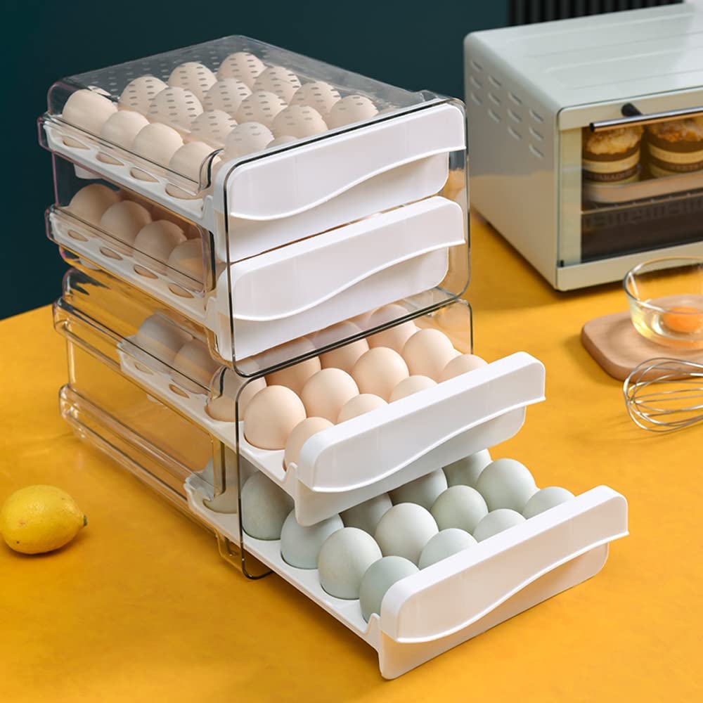 HomeCloud Acrylic 40-Grid Large Capacity Egg Storage Container - Stackable Drawer-Style Egg Holder & Organizer for Refrigerator (White, Rectangular) | Perfect for Farm Fresh Eggs, Organic Eggs & Bulk Egg Storage in Kitchen, Pantry or Chicken Coop