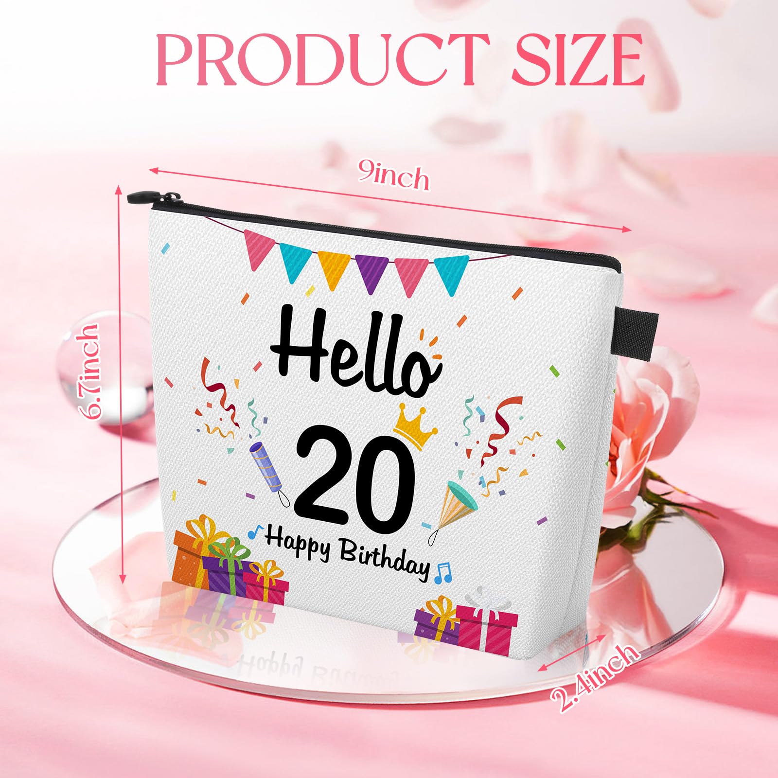 20th Birthday Gift Ideas for Women - Hello 20 Cosmetic Makeup Bag with Zipper | Cute Makeup Pouch for Teens & Young Adults | Perfect for Birthday Parties, Christmas Gifts & Anniversary Favors