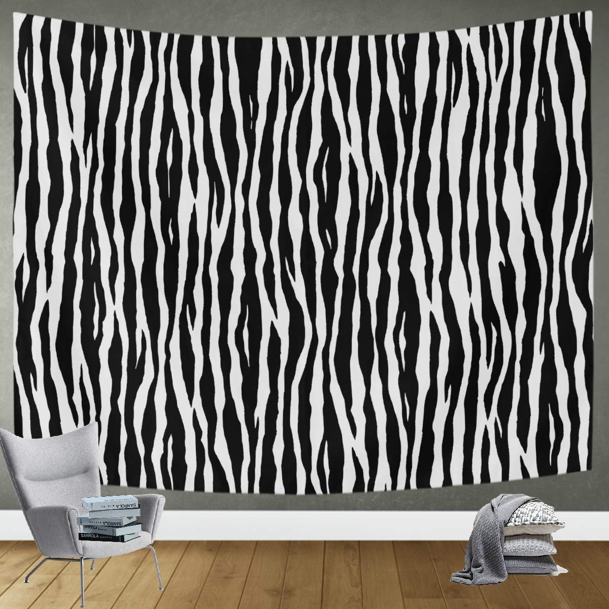 DOMIKING Zebra Stripe Wall Tapestry - 60x51 Inch Fashion Bedroom & Living Room Decor, Bohemian Wall Hanging for Home Aesthetic | Perfect for Dorm, Bedroom, Living Room & Party Backdrop