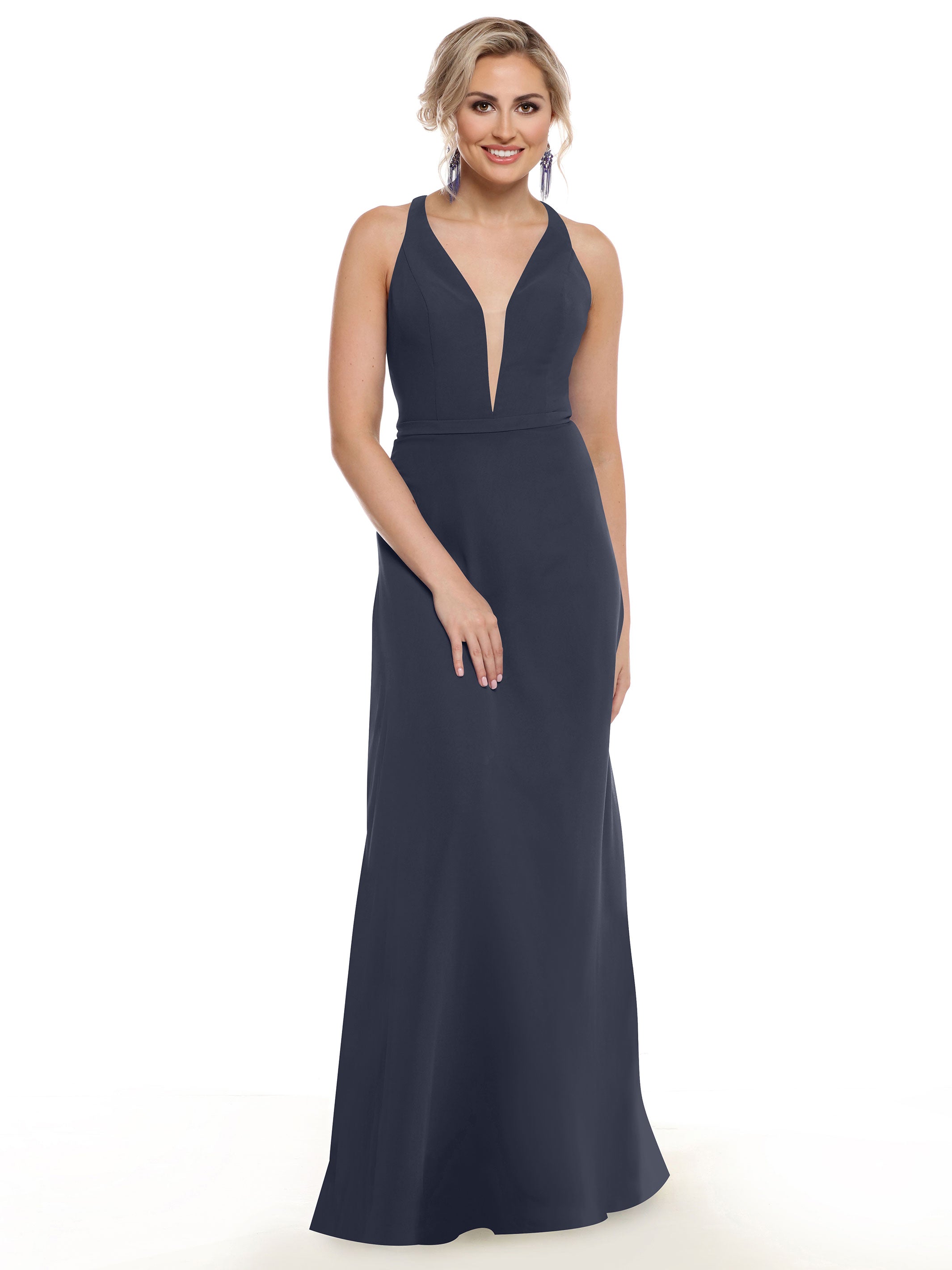 Elegant 80150 Chiffon A-Line Bridesmaid Dress with Plunging V-Neck & Intricate Back Detail - Perfect for Weddings, Formal Events & Special Occasions