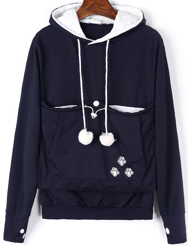 Women's Pet Carrier Hoodie Sweatshirt - Long Sleeve Kangaroo Pocket Pullover with Puppy/Kitten Pouch - Cozy Hooded Top for Dog & Cat Owners (Perfect for Walks, Travel & Cuddling)