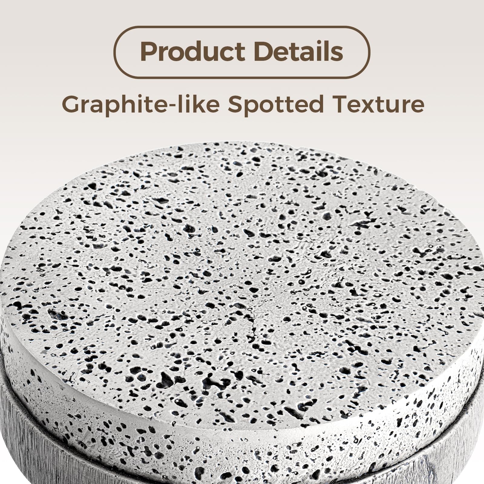Stylish Grey Concrete Outdoor Side Table with Spotted Tabletop - Lightweight Round Patio Accent Table, Faux Wood Cylinder Stool - Perfect for Garden, Deck, and Poolside Decor